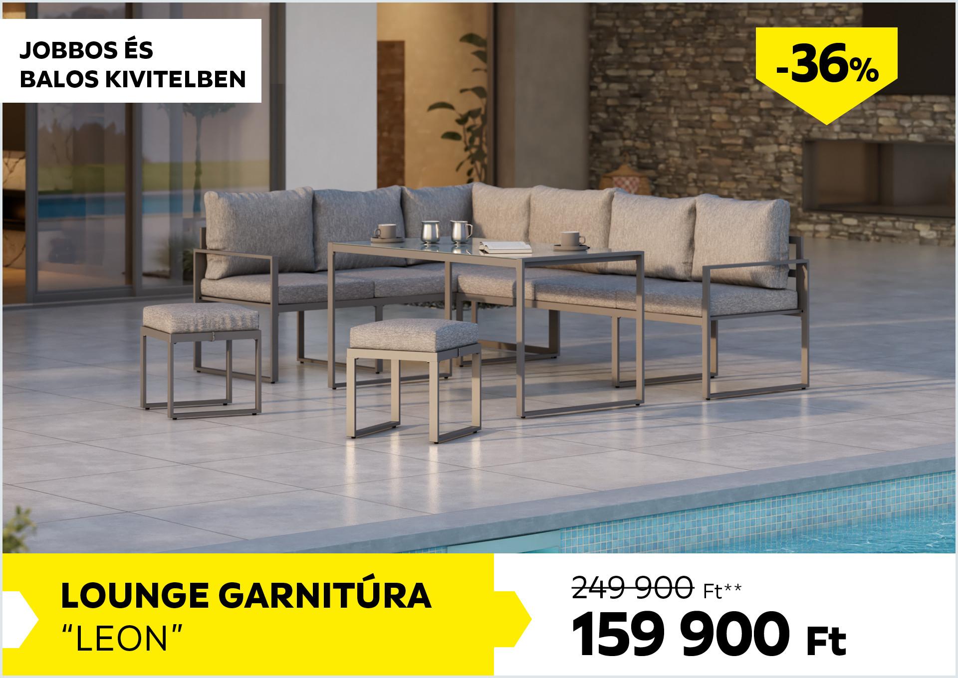Lounge garnitúra jobbos és balos kivitelben LEON 249900Forint helyett 159900Forint kedvezmény mértéke 36%