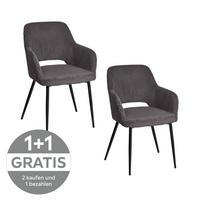 Armlehnstuhl Pina Cord grau, B: 57 cm - Schwarz/Grau, KONVENTIONELL, Holz/Textil (57/83.5/63cm) - MID.YOU