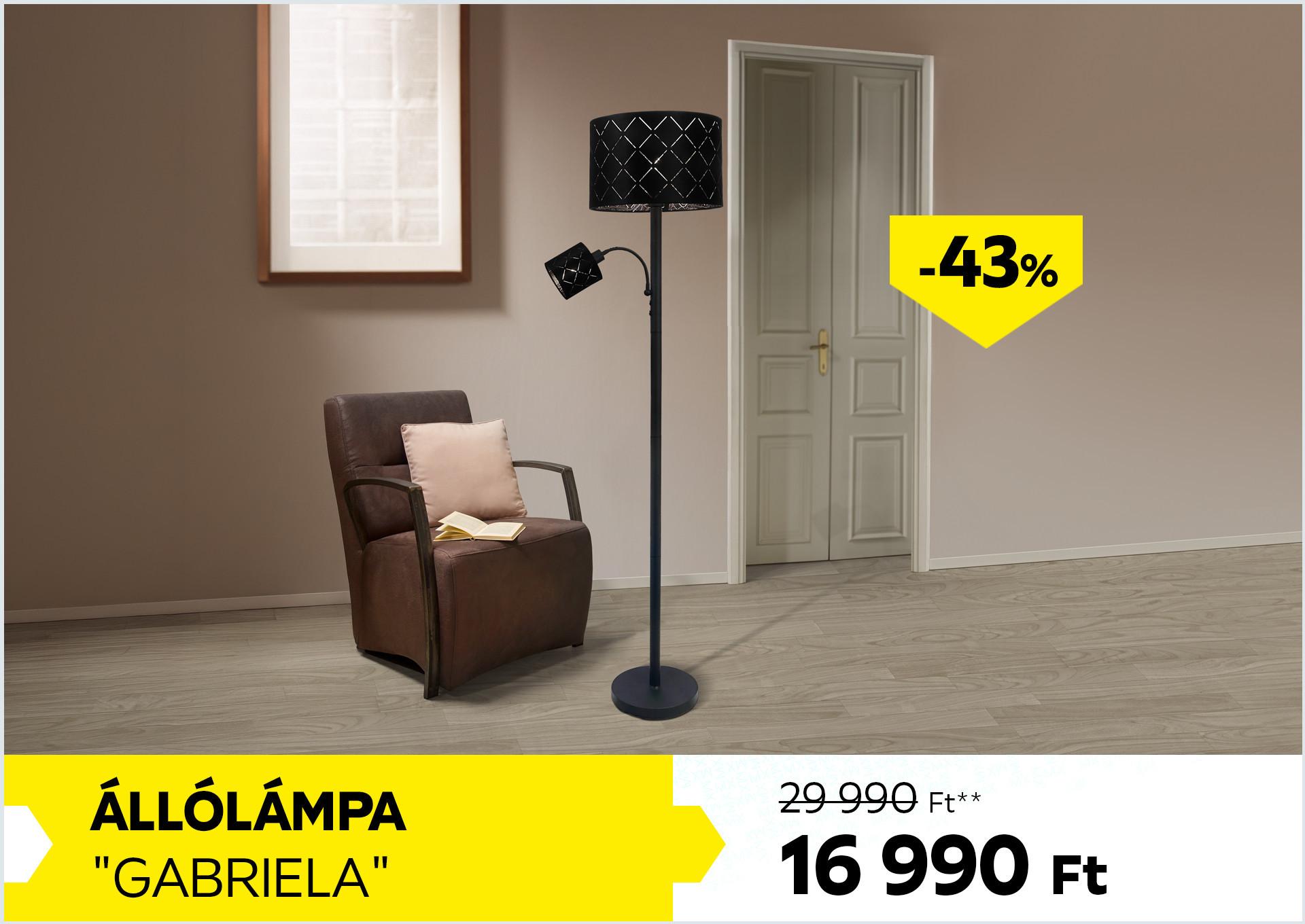Állólámpa GABRIELA 29990 Forint helyett 16990 Forint, kedvezmény mértéke: 43%