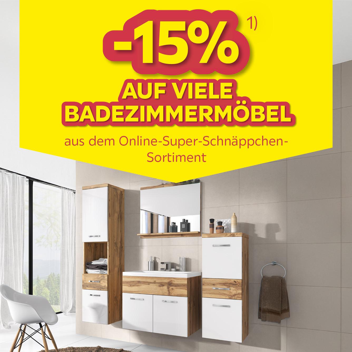 -15% auf viele Badezimmermöbel aus dem Online-Super-Schnäppchen-Sortiment