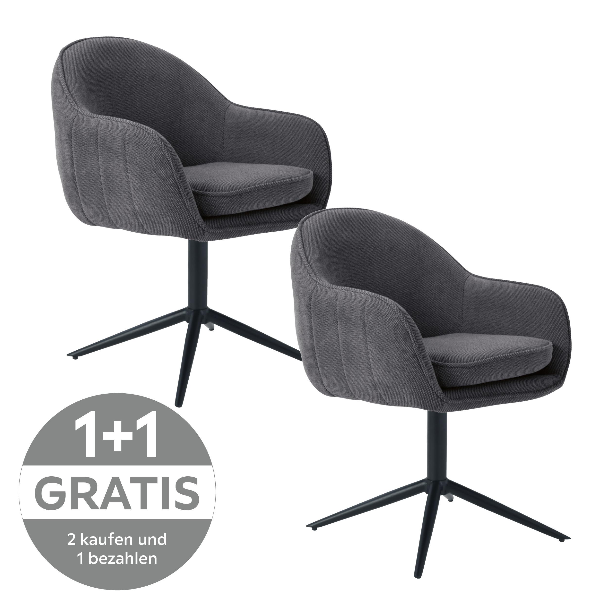 Armlehnstuhl Amara Leinenoptik Schwarz, B: 60 cm - Schwarz, KONVENTIONELL, Holz/Textil (60/81/62cm) - MID.YOU