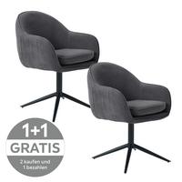 Armlehnstuhl Amara Leinenoptik schwarz, B: 60 cm - Schwarz, KONVENTIONELL, Holz/Textil (60/81/62cm) - Livetastic