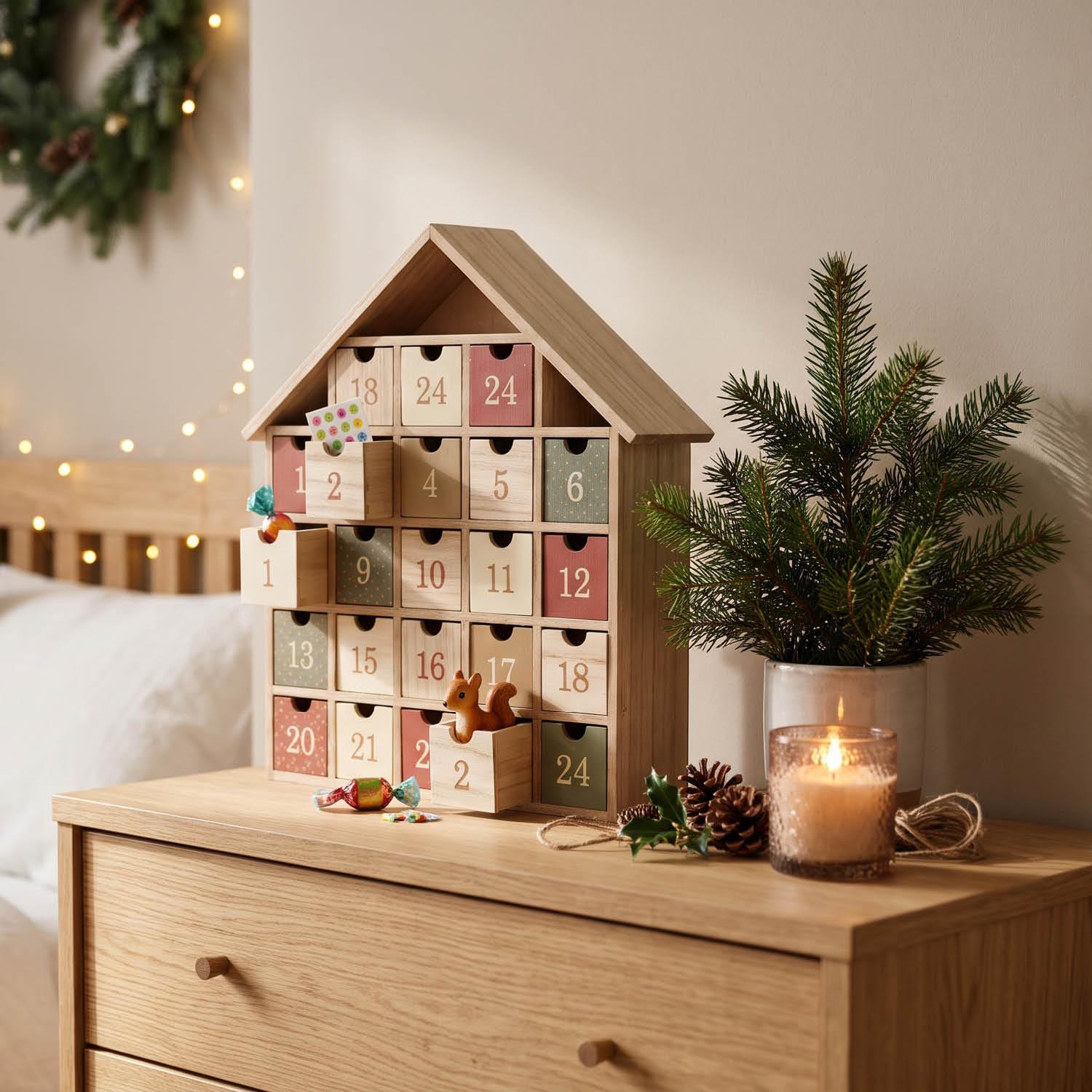 adventní kalendář dřevěný domek