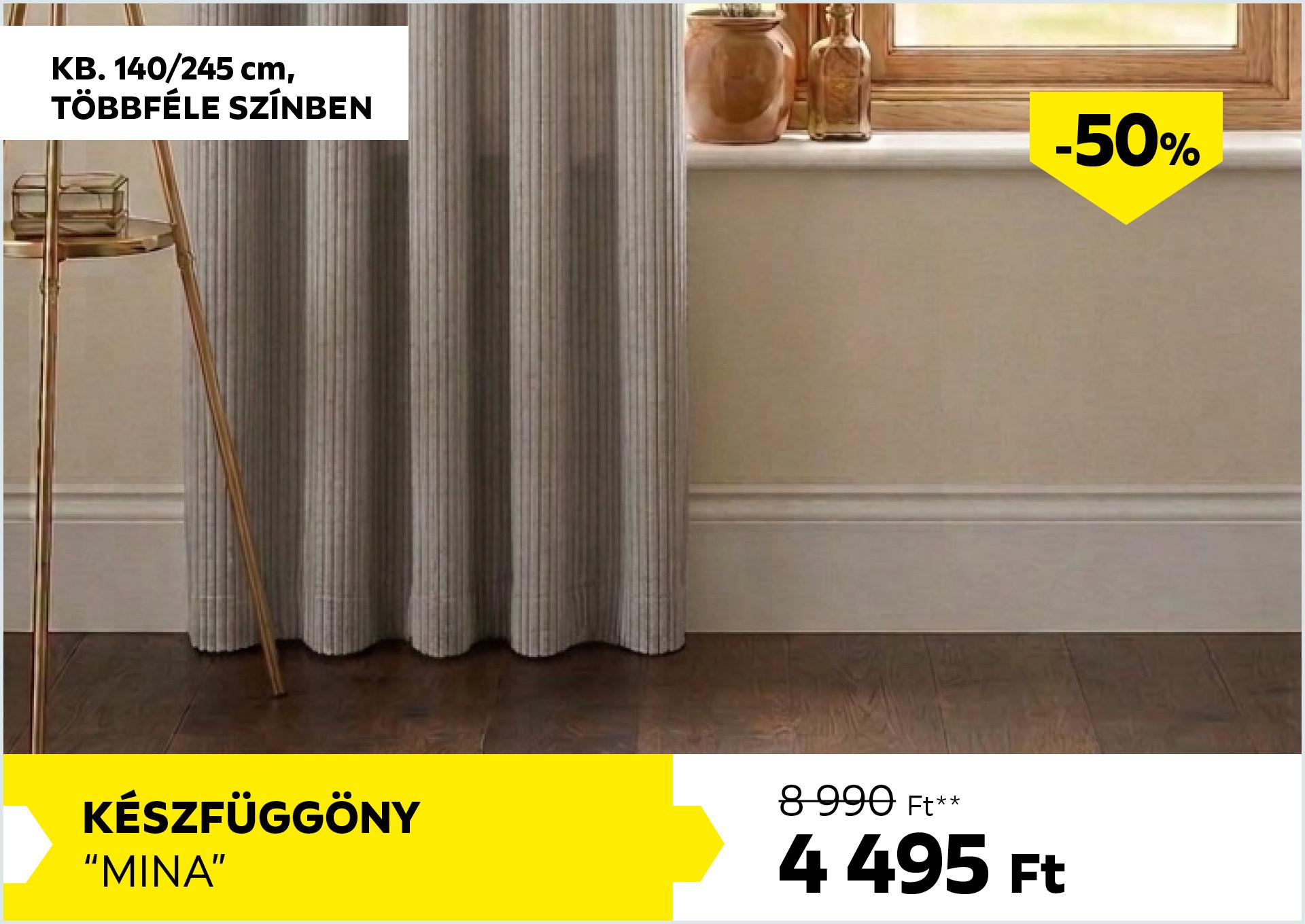 Készfüggöny kb. 140/245cm MINA 8990Forint helyett 4495Forint kedvezmény mértéke 50%