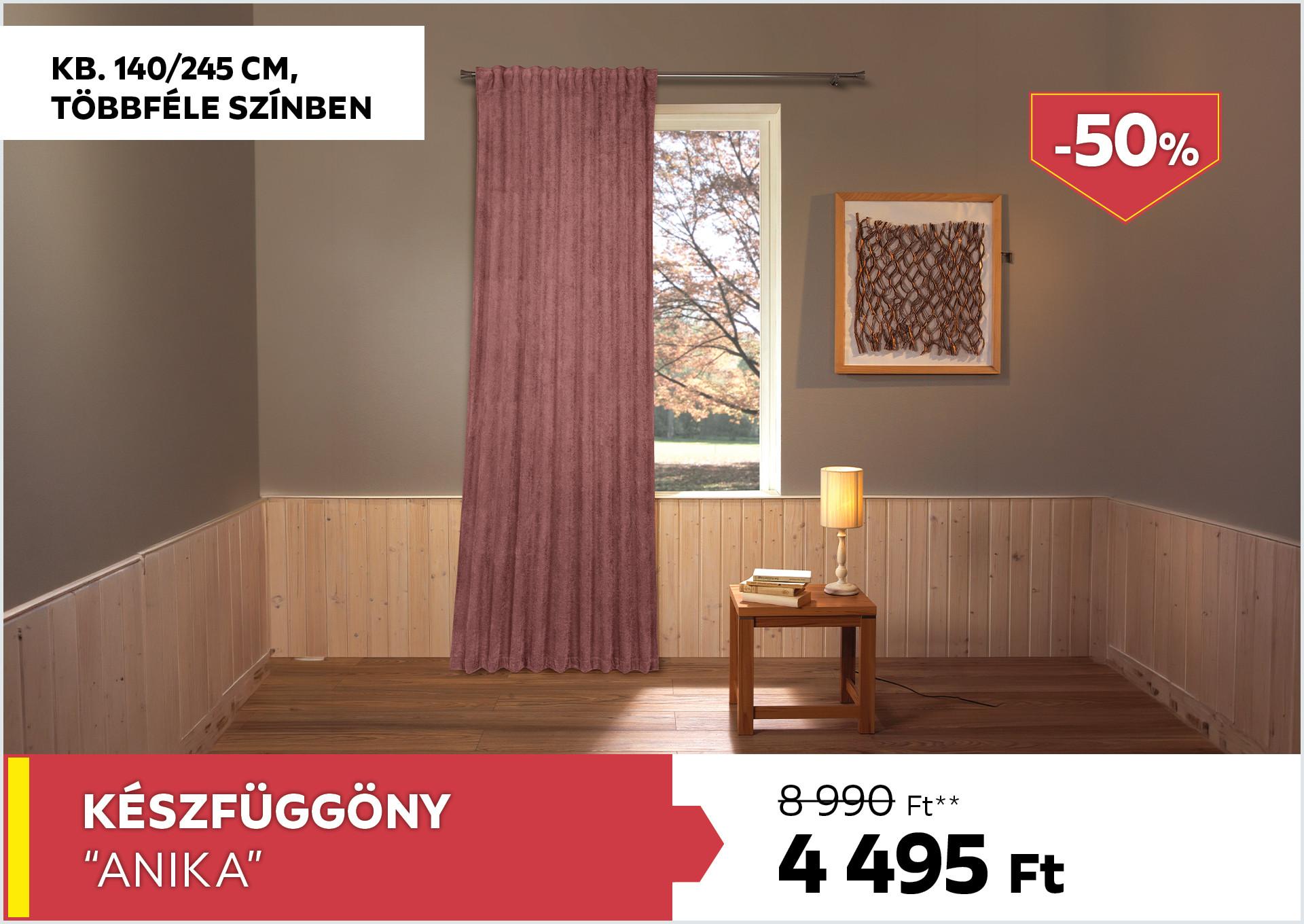 Készfüggöny kb. 140/245cm ANIKA 8990Forint helyett 4495Forint kedvezmény mértéke 50%