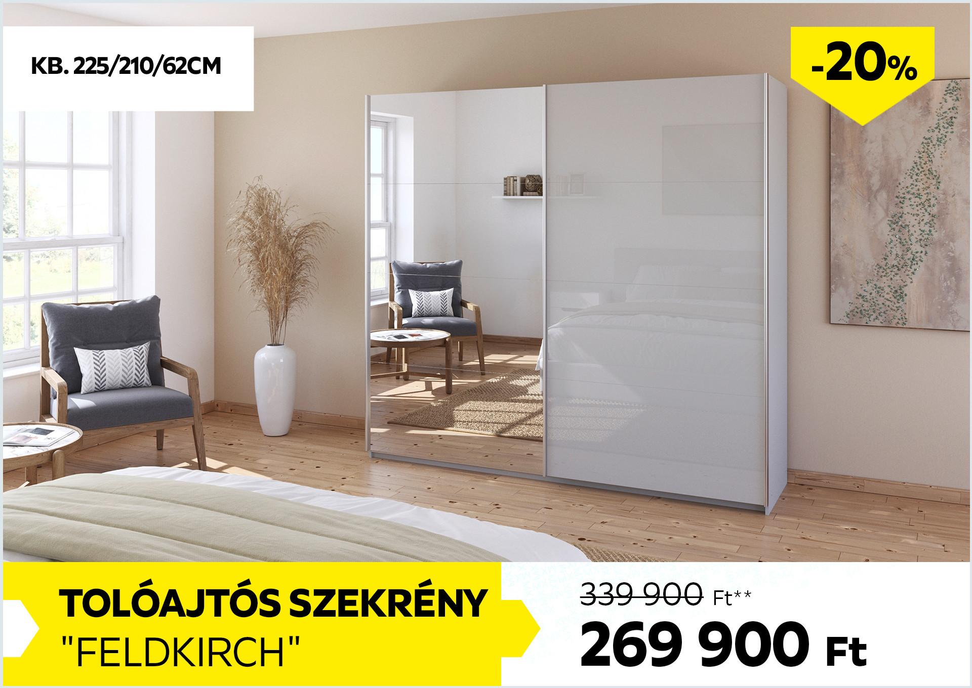 Tolóajtós szekrény Feldkirch 339900Forint helyett 269900Forint kedvezmény mértéke 20%
