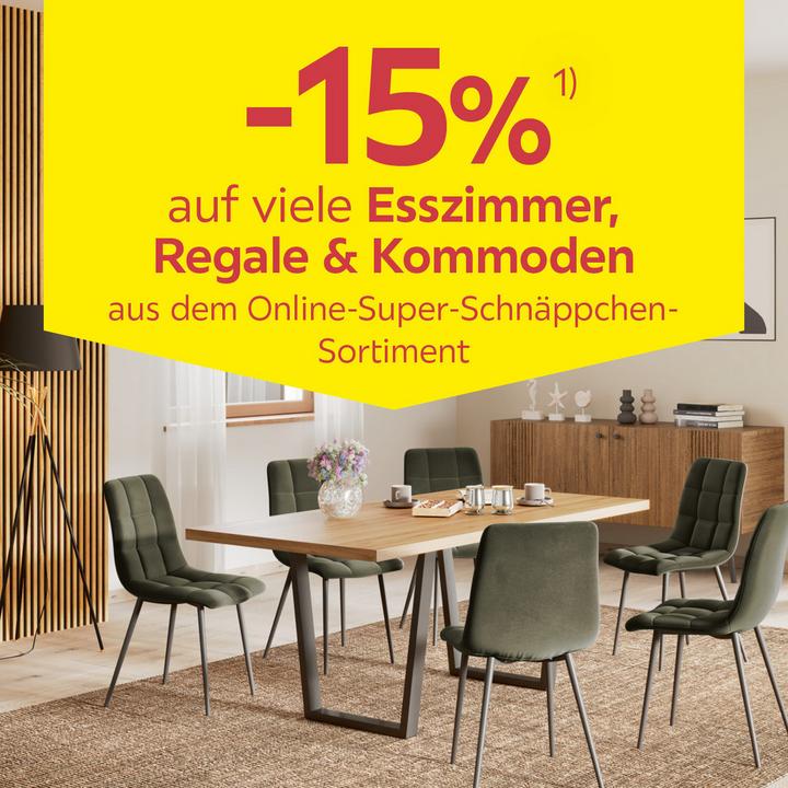 -15% auf viele Esszimmer, Regale & Kommoden aus dem Online-Super-Schnäppchen-Sortiment