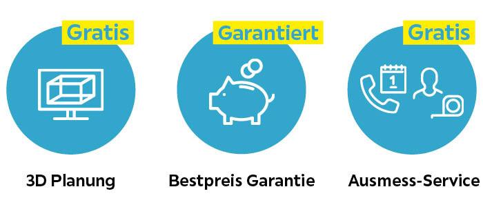 Gratis 3D Planung, Bestpreis Garantie, Gratis Ausmess-Service