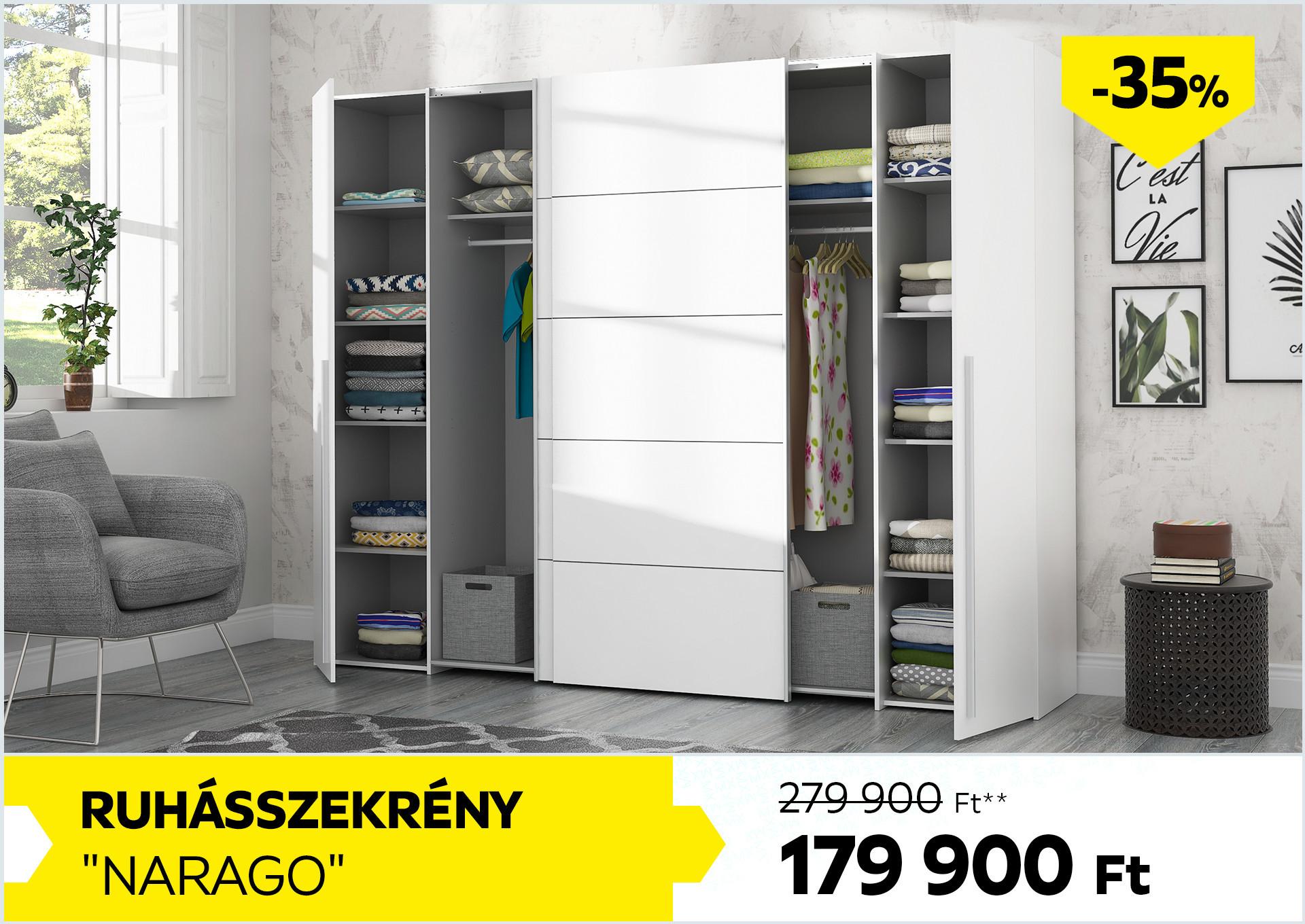 Ruhásszekrény Narago 279900Forint helyett 179900Forint kedvezmény mértéke 35%