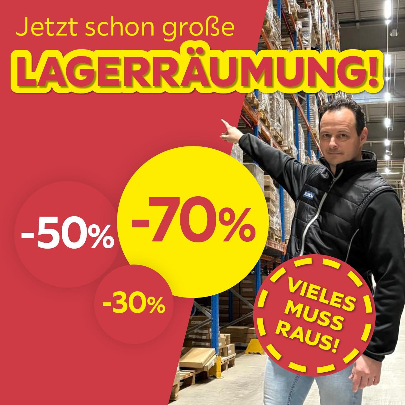 -30%, -40%, -50%, -70%, Jetzt schon große Lagerräumung! Vieles muss raus!