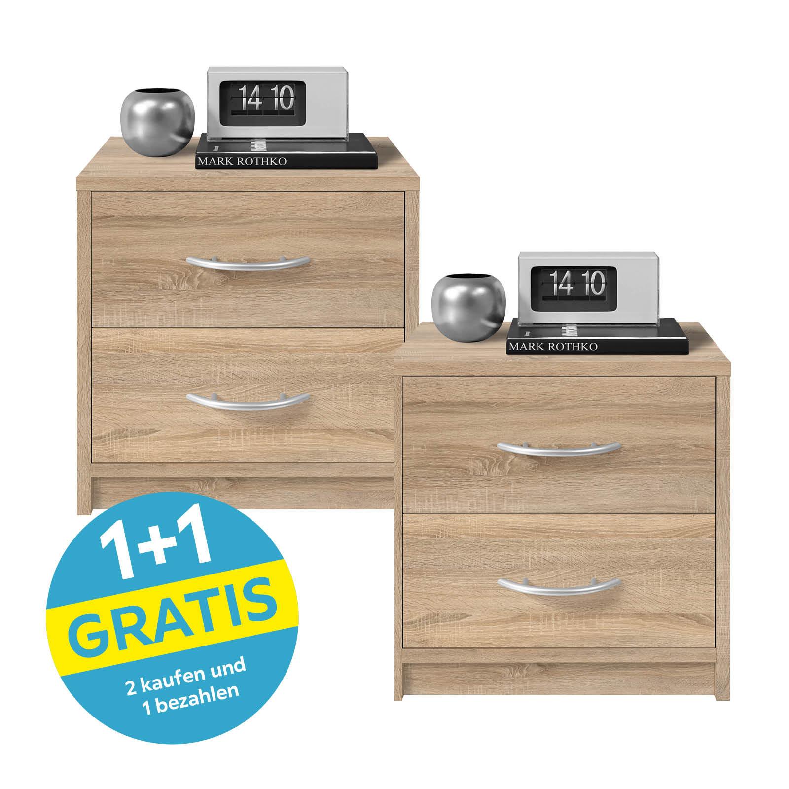 Nachtkästchen Pepe B: 38,5 Cm Sonoma Eiche - Schwarz/Sonoma Eiche, Basics, Holzwerkstoff (38,5/39/28,2cm) - P & B
