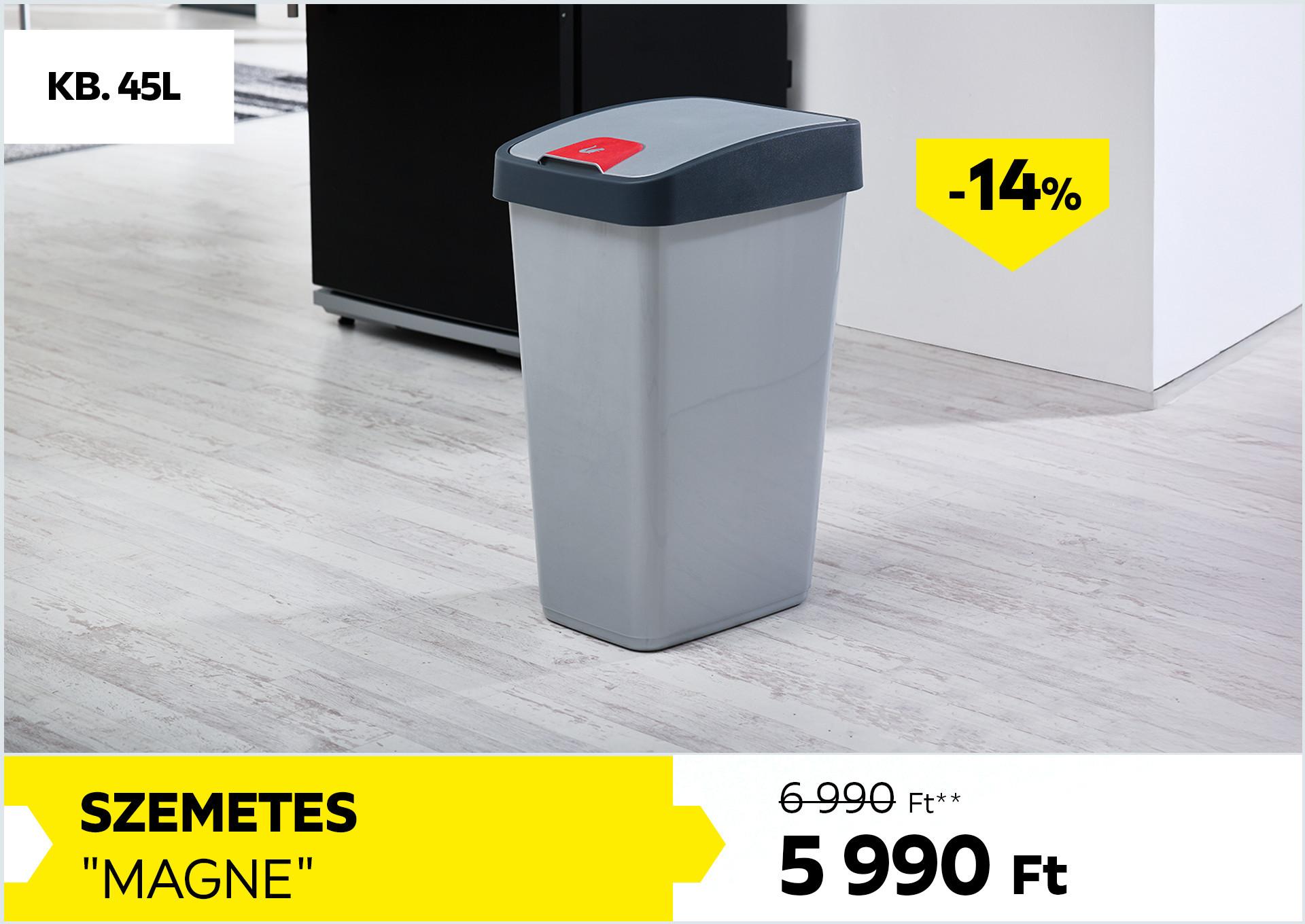Szemetes kb. 45l MAGNE 6990Forint helyett 5990Forint kedvezmény mértéke 14%
