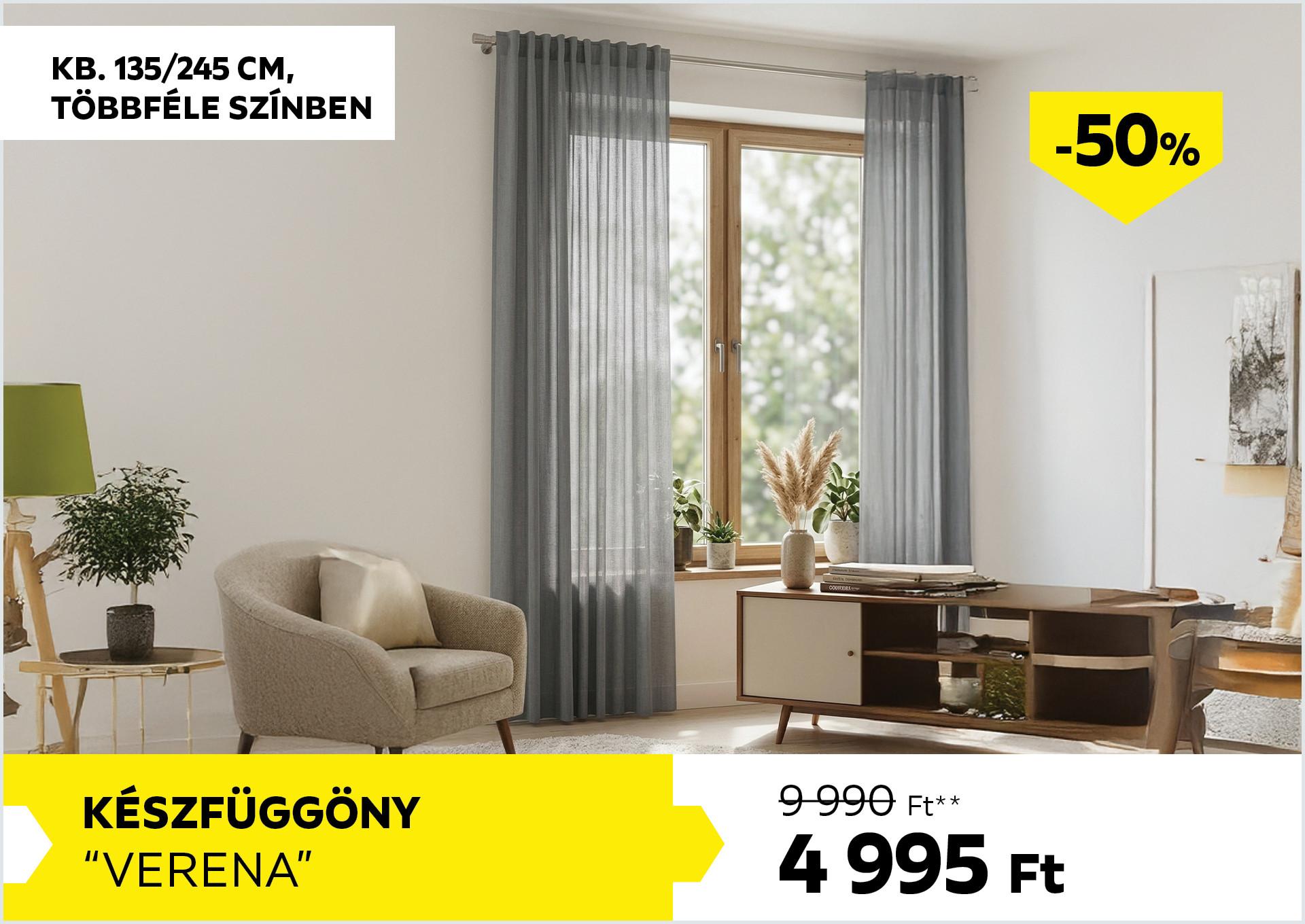 Készfüggöny kb. 135/245cm VERENA 9990Forint helyett 4995Forint kedvezmény mértéke 50%