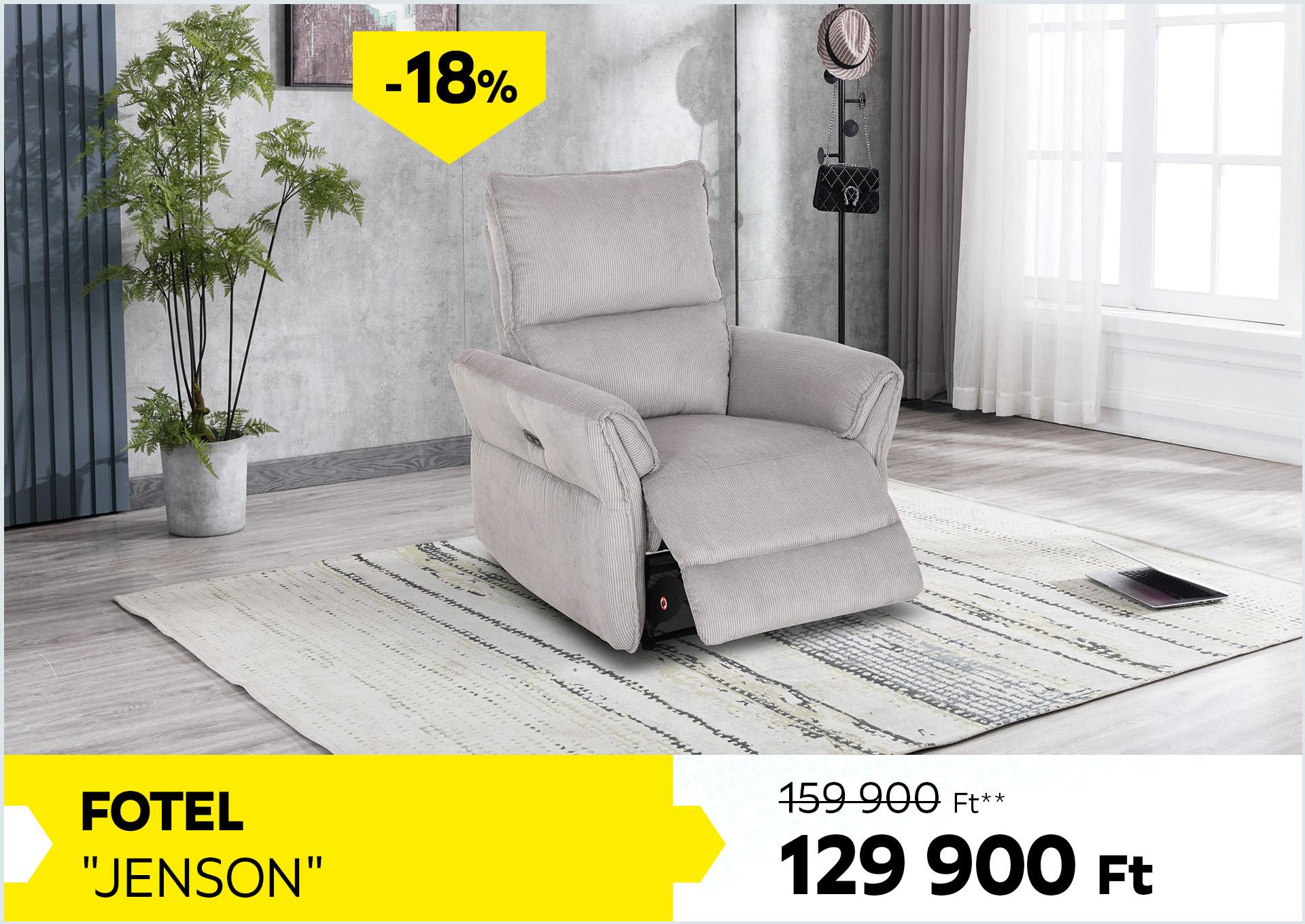 FOTEL JENSON 159900Forint helyett 129900Forint kedvezmény mértéke 18%