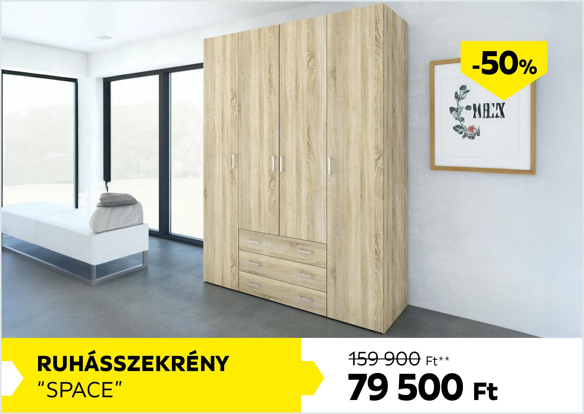 Ruhásszekrény Space 159900Forint helyett 79500Forint kedvezmény mértéke 50%