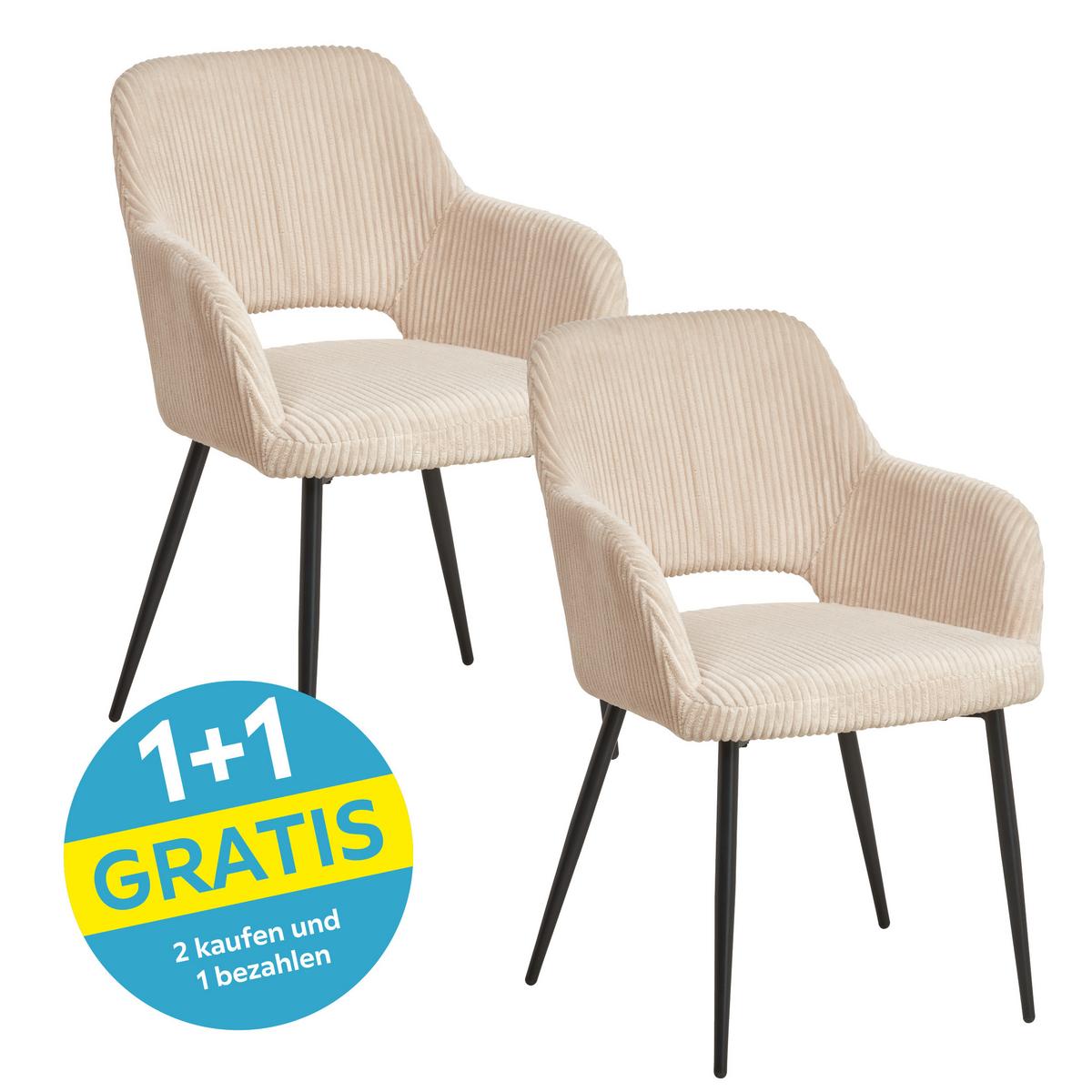 Armlehnstuhl Pina Cord Beige Gepolstert - Taupe/Creme, KONVENTIONELL, Holz/Textil (57/83.5/63cm) - MID.YOU