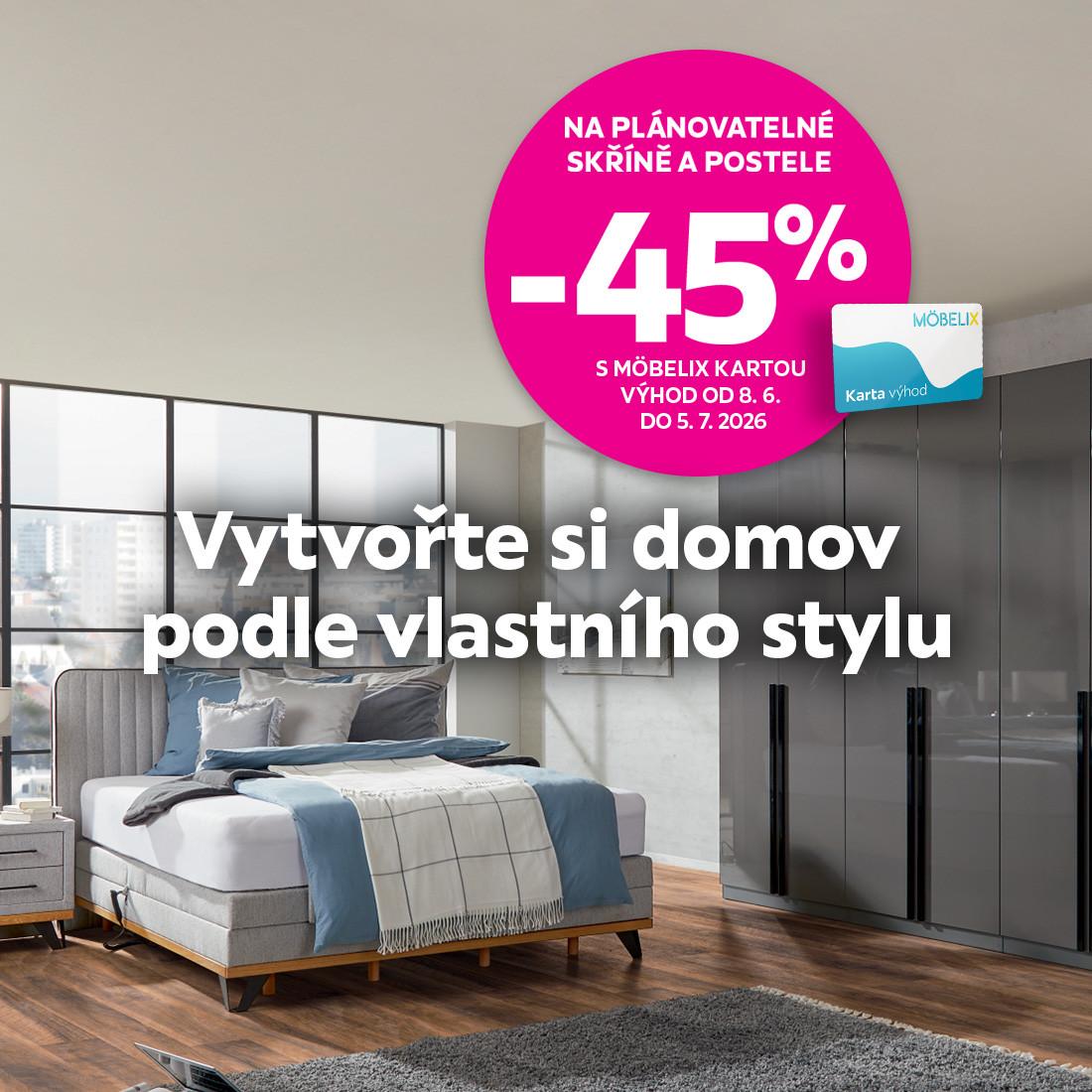 - 45 % na plánovatelné skříně a postele