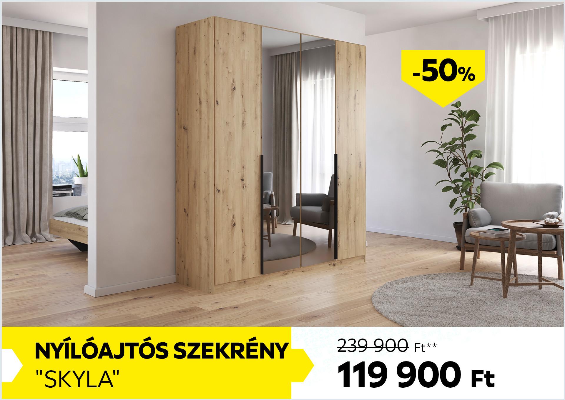 Nyílóajtós szekrény SKYLA 239900Forint helyett 119900Forint kedvezmény mértéke 50%