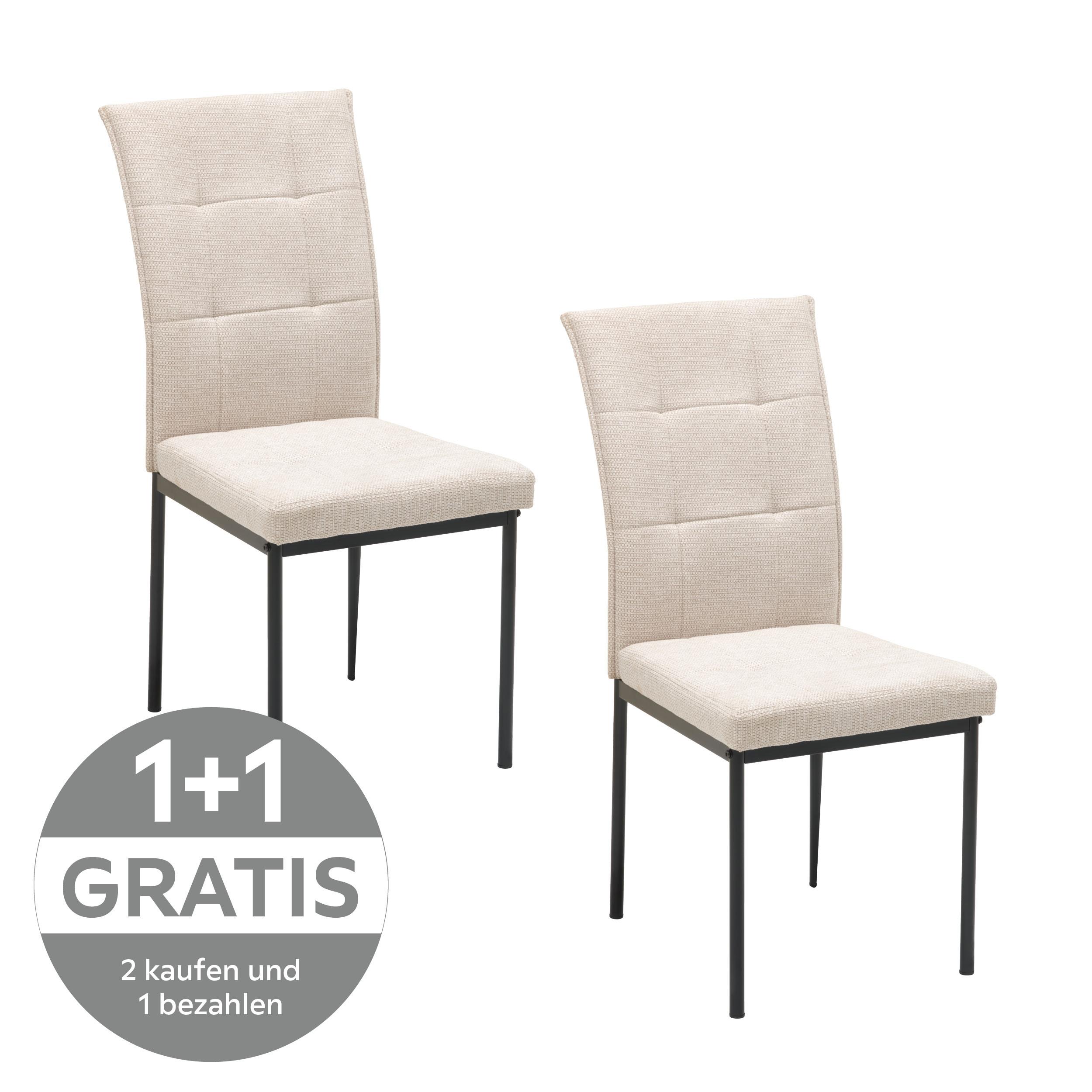 Vierfußstuhl Finn Webstoff beige, B: 44 cm - Beige/Schwarz, KONVENTIONELL, Textil/Metall (44/96/61cm) - MID.YOU