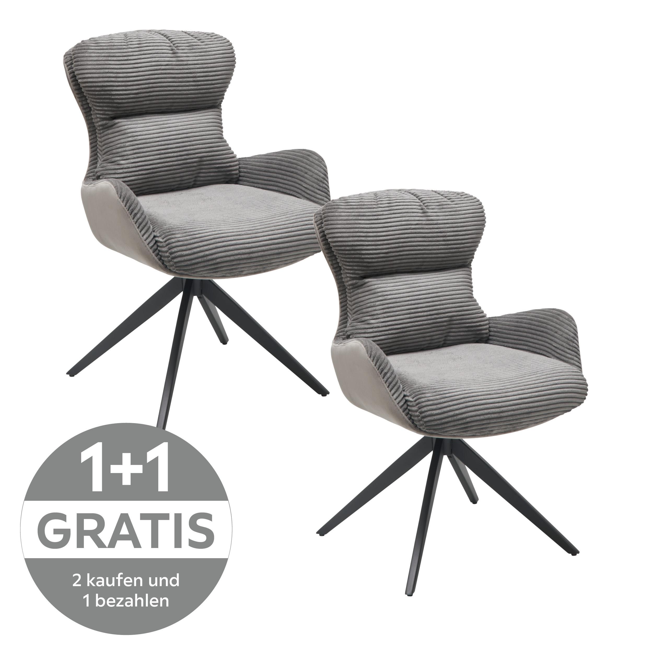 Armlehnstuhl Vanja Grau Gepolstert - Schwarz/Grau, LIFESTYLE, Textil/Metall (58/88/68cm) - MID.YOU