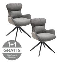 Armlehnstuhl Vanja Grau gepolstert - Schwarz/Grau, LIFESTYLE, Textil/Metall (58/88/68cm) - MID.YOU