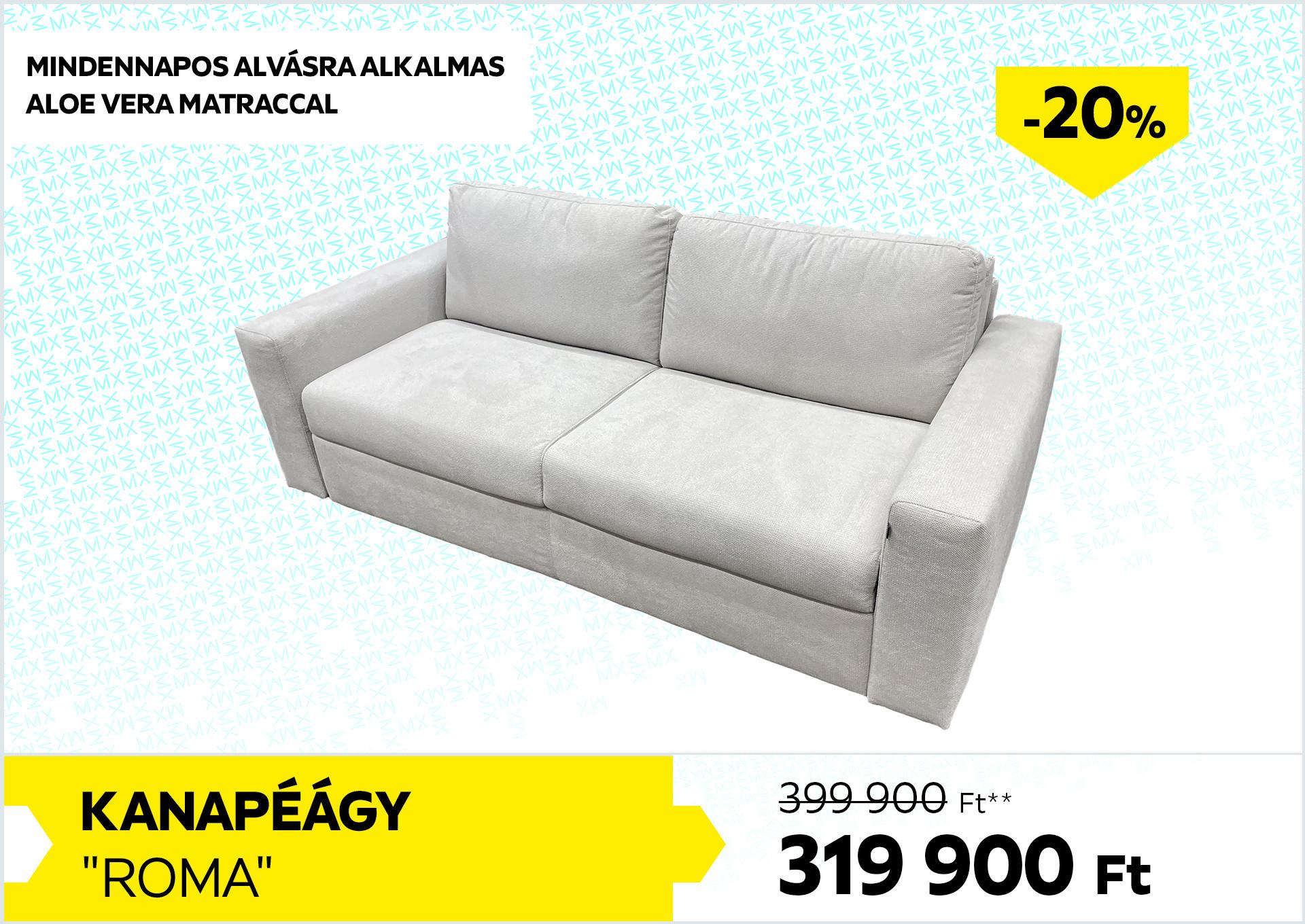 KANAPÉÁGY ROMA 399900Forint helyett 319900Forint kedvezmény mértéke 20%