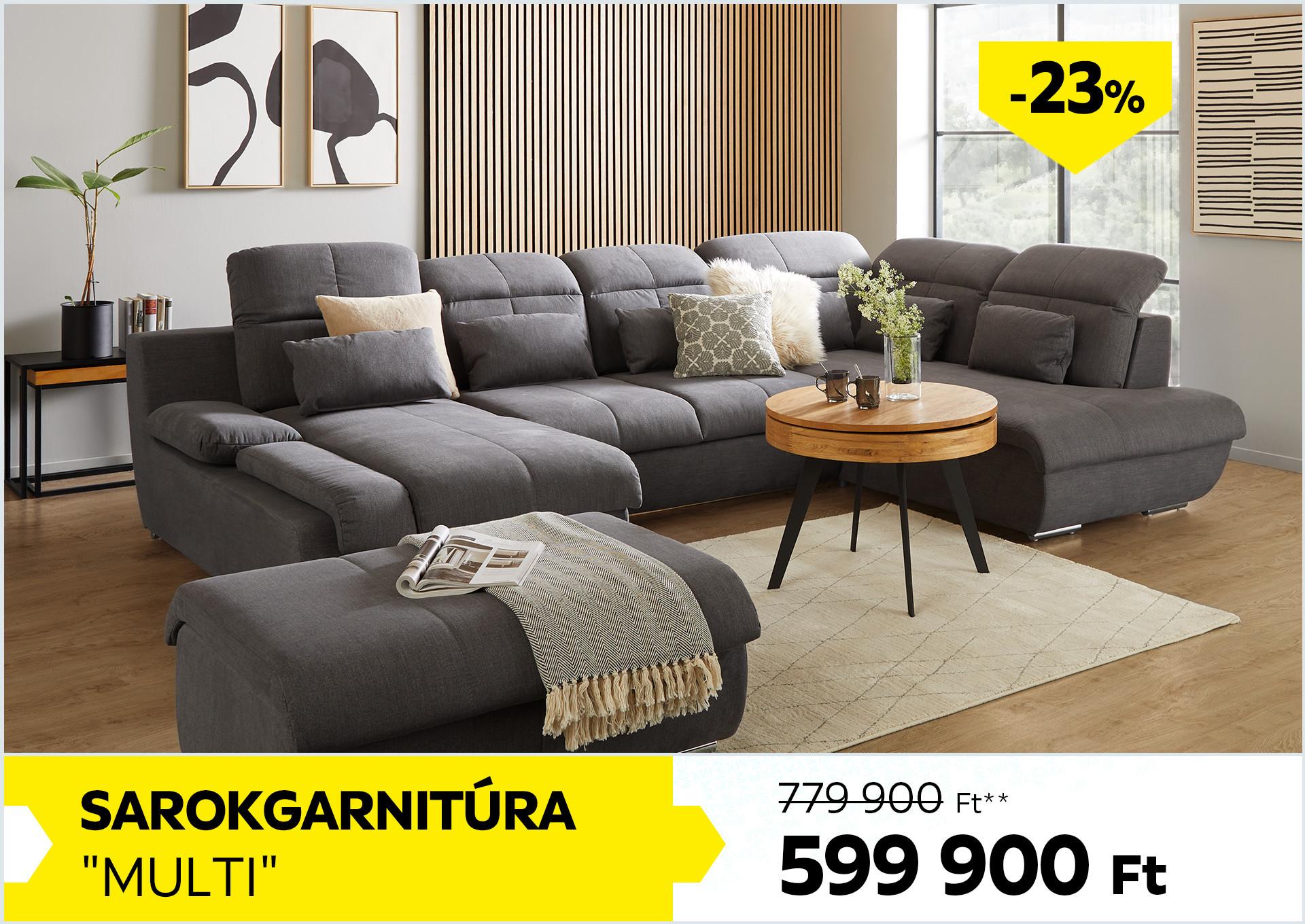 Sarokgarnitúra Multi 799900 Forint helyett 599900 Forint, kedvezmény mértéke 23%