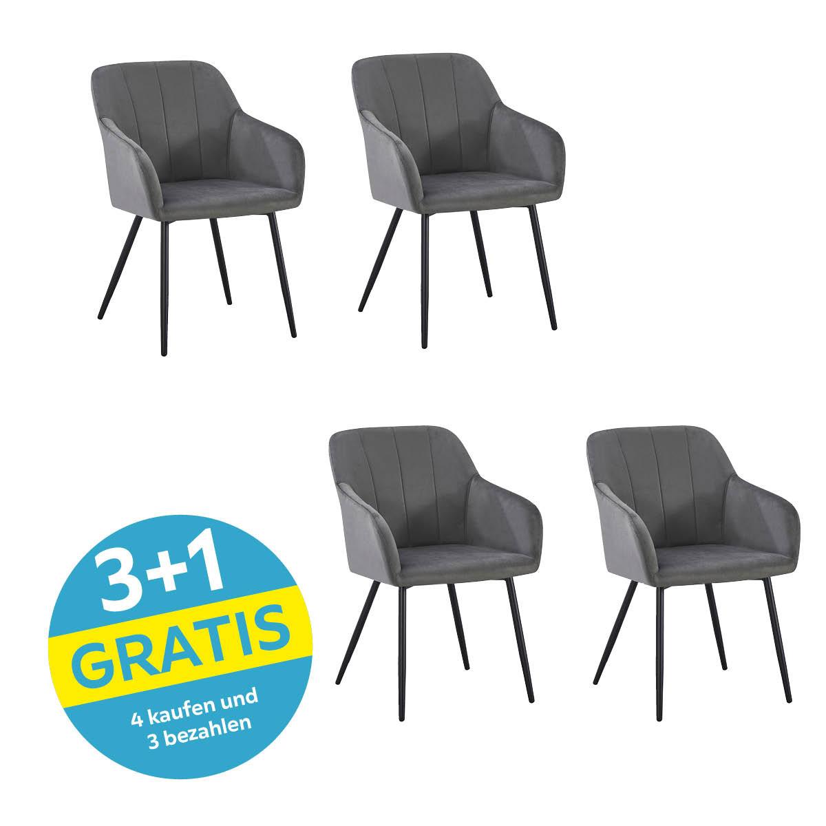 Armlehnstuhl Jenke Samt Anthrazit, B: 56 Cm - Anthrazit/Schwarz, KONVENTIONELL, Textil/Metall (56/82/62cm) - Nedis SmartLife