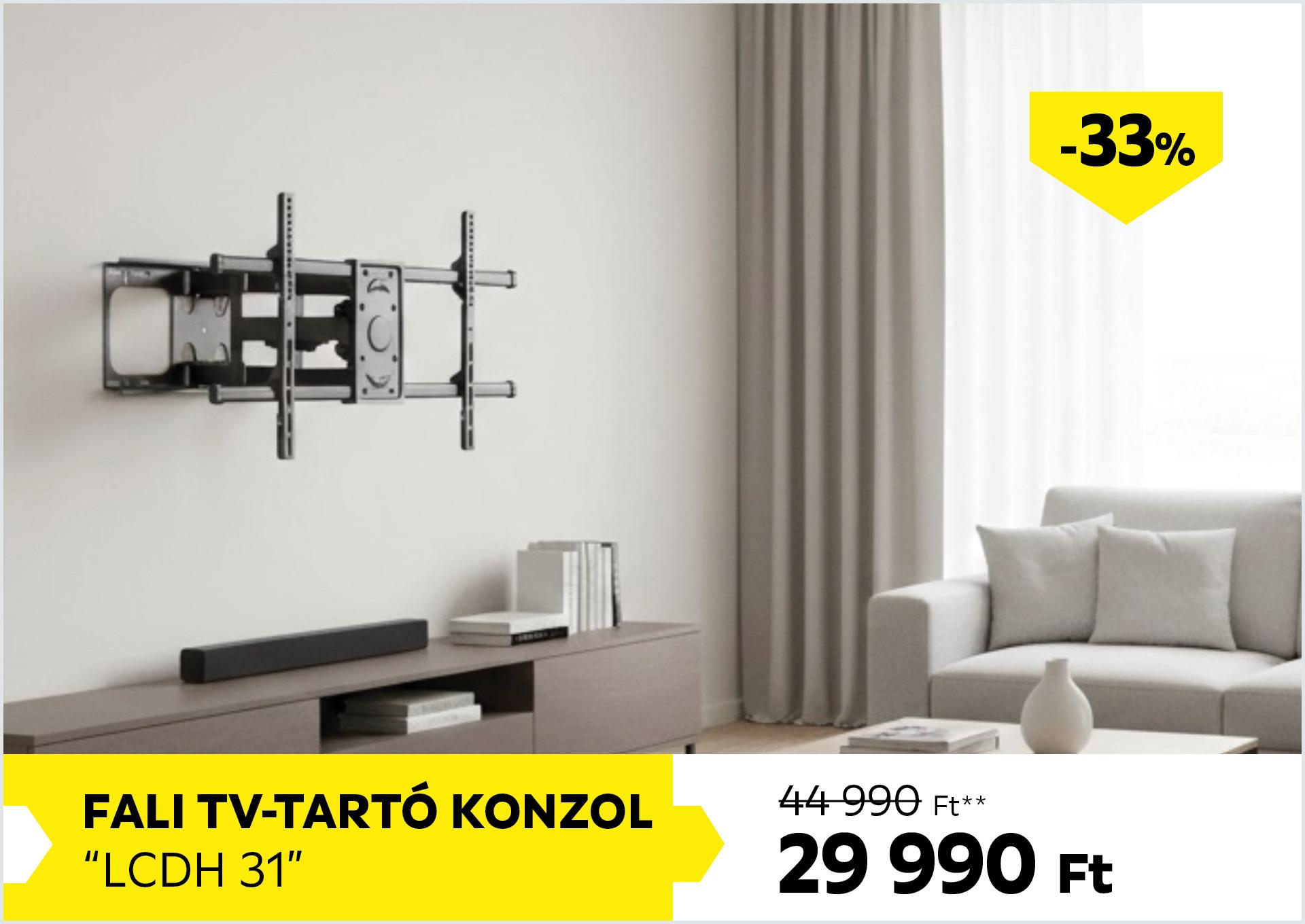 Fali TV tartó konzol LCDH31 44990Forint helyett 29990Forint kedvezmény mértéke 33%