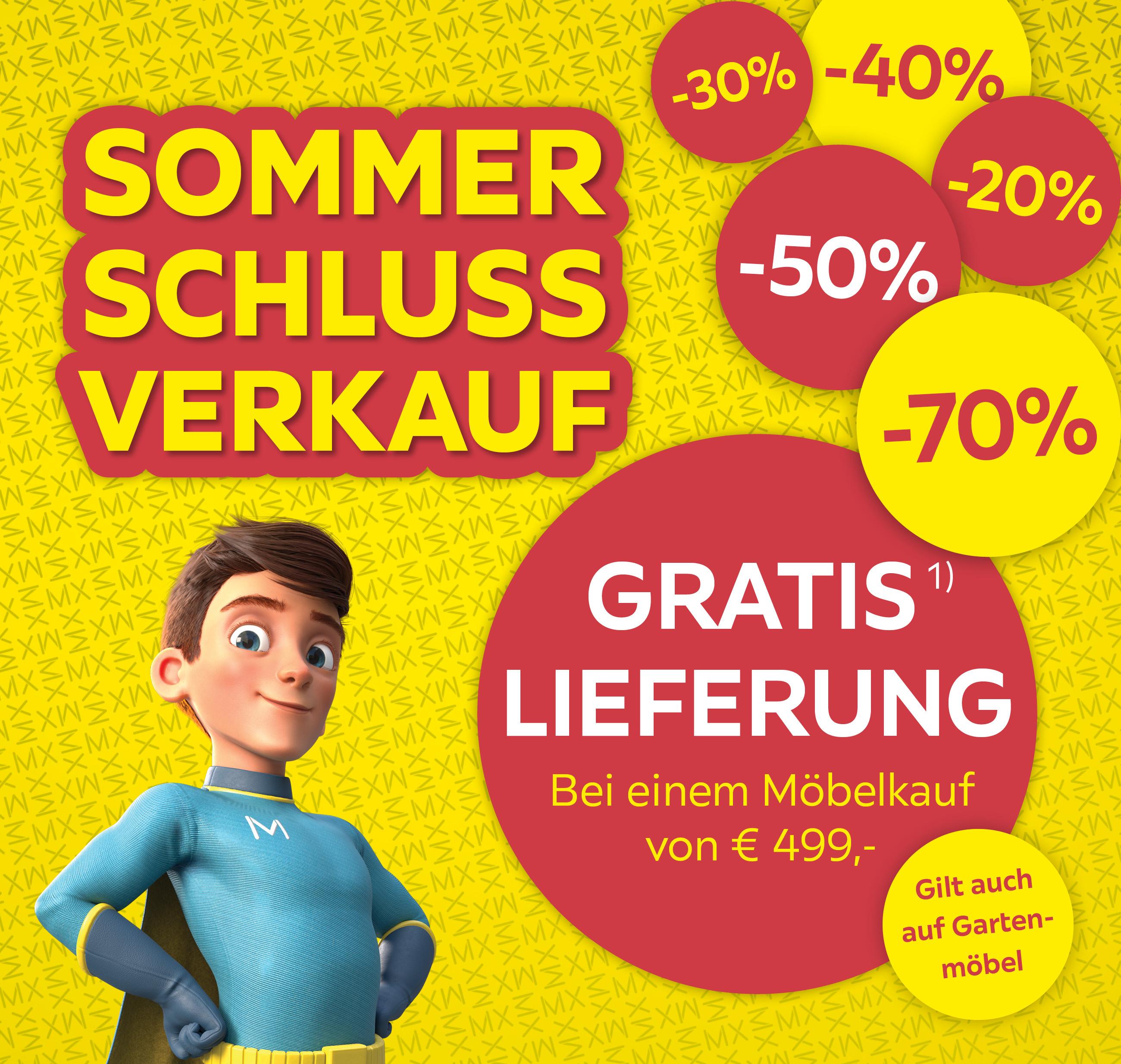 Sommer Schluss Verkauf, Gratis Lieferung bei einem Möbelkauf von € 499,-, gilt auch auf Gartenmöbel, -20%, -30%, -40%, -50%, -70%