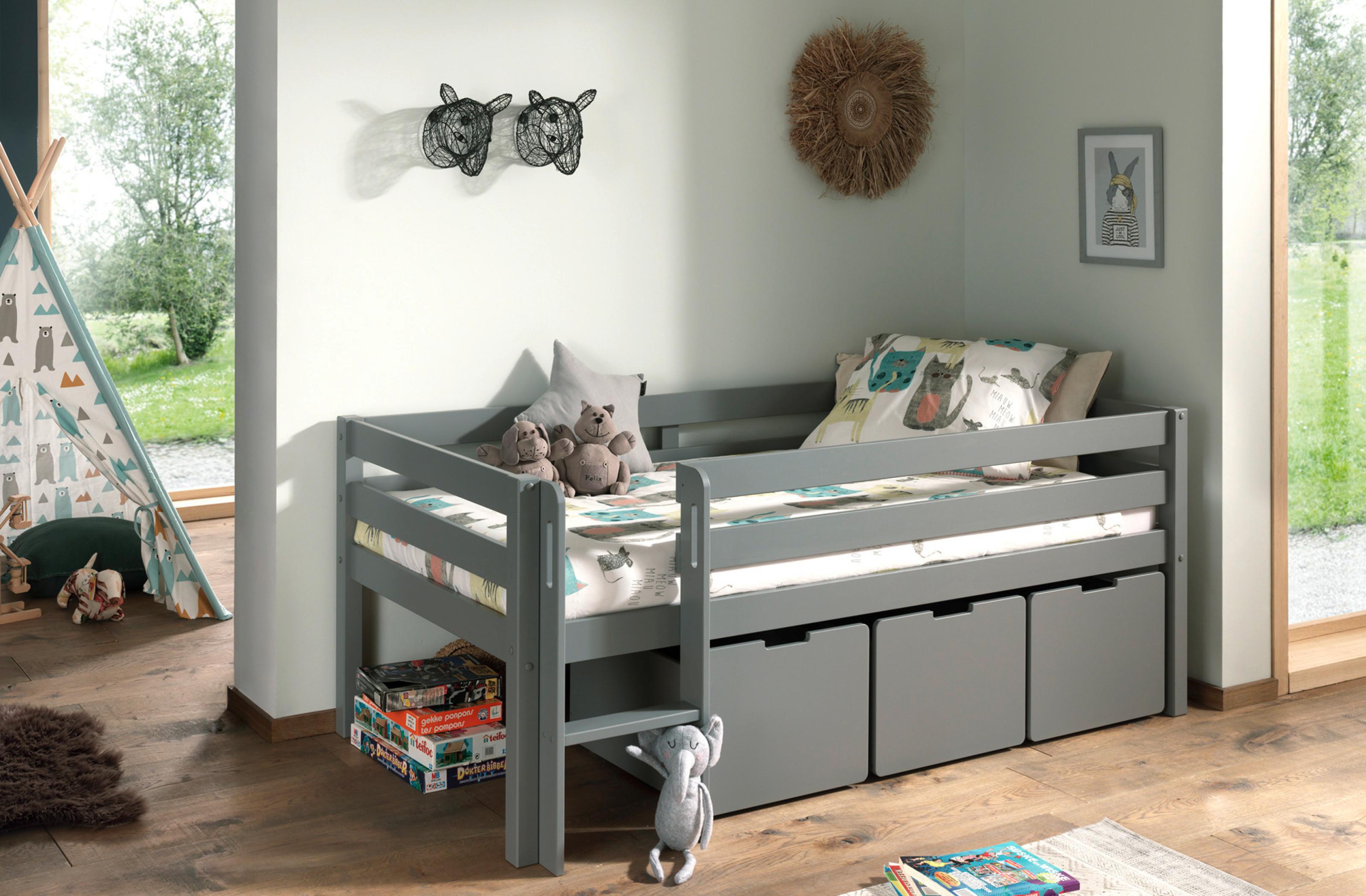 Stredne Vysoká Posteľ Pino - sivá, Moderný, drevo/kompozitné drevo (90/200cm) - MID.YOU