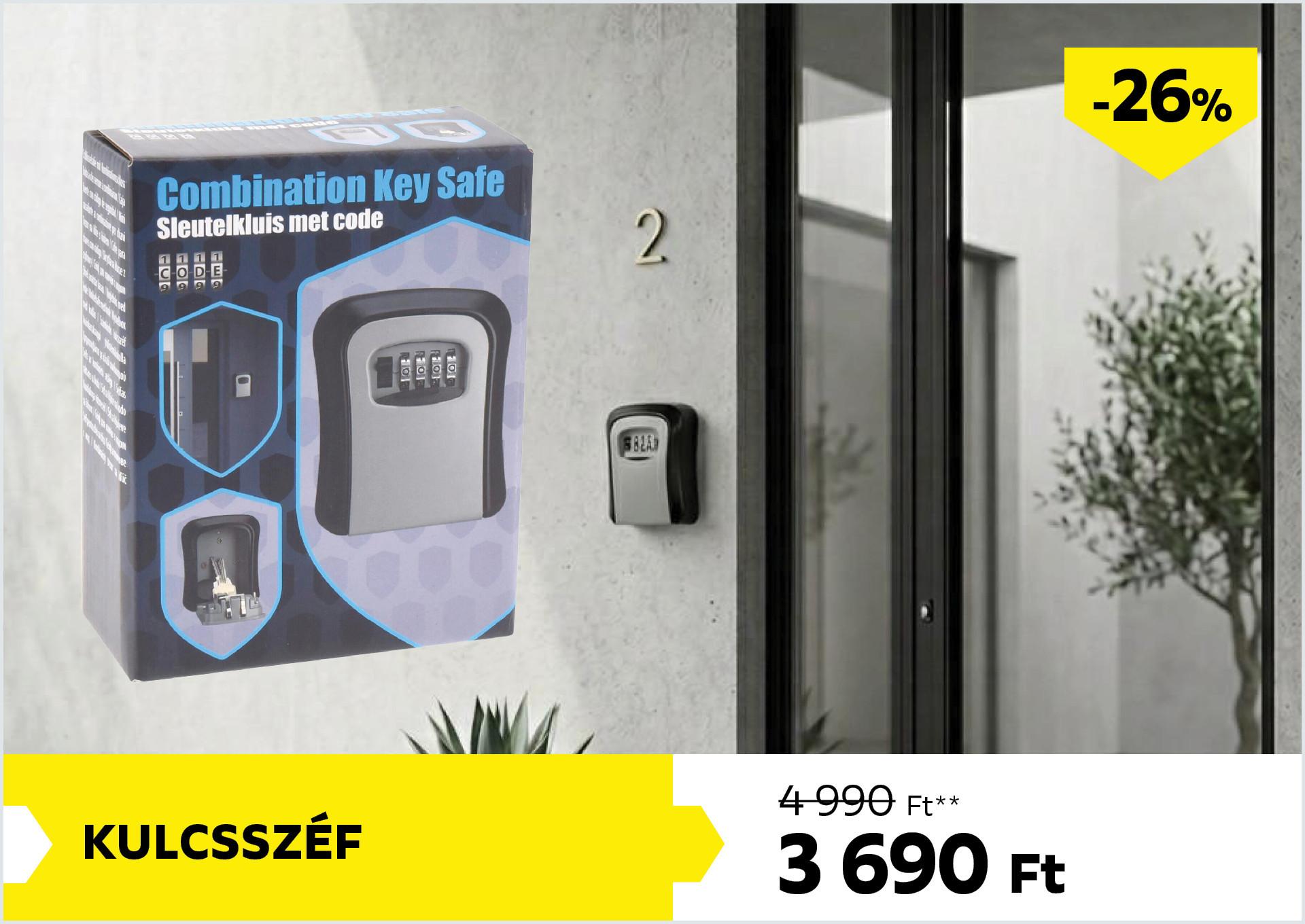 Kulcsszéf 4990Forint helyett 3690Forint kedvezmény mértéke 26%