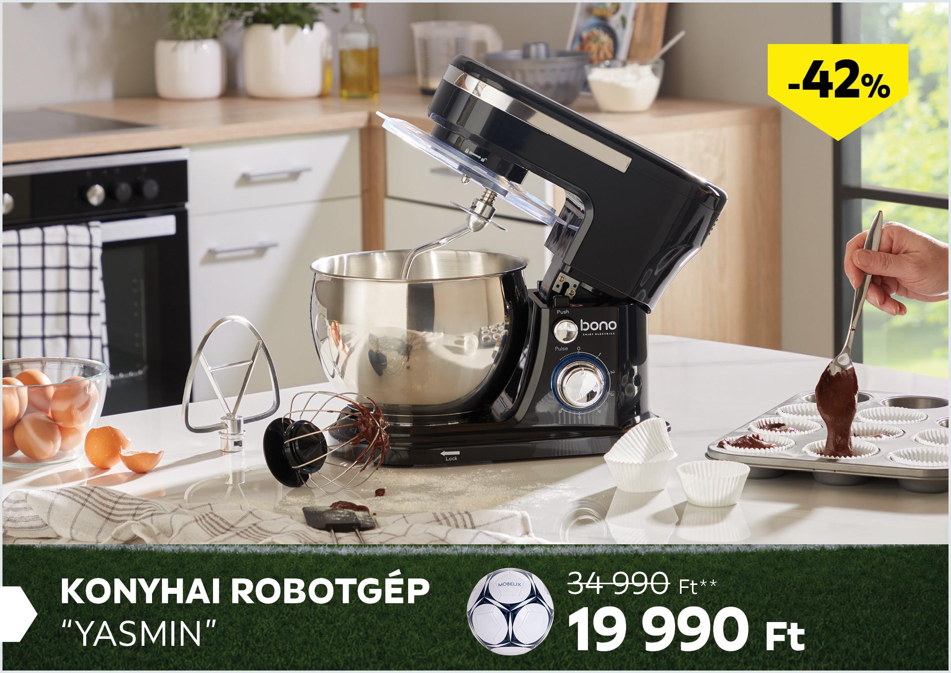 Konyhai robotgép YASMIN 34990Forint helyett 19990Forint kedvezmény mértéke 42%