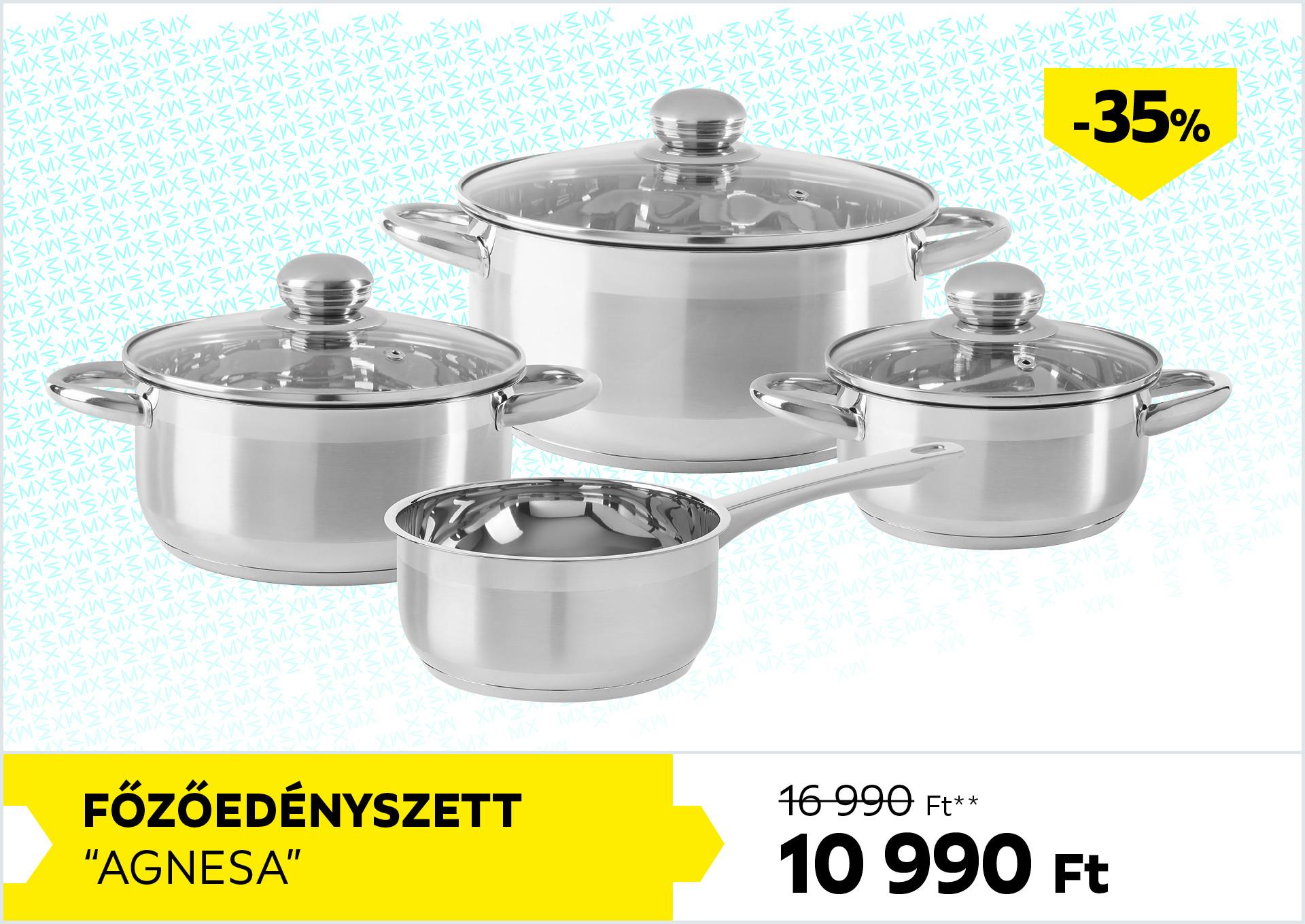 Főzőedényszett AGNESA 16990Forint helyett 10990Forint kedvezmény mértéke 35%