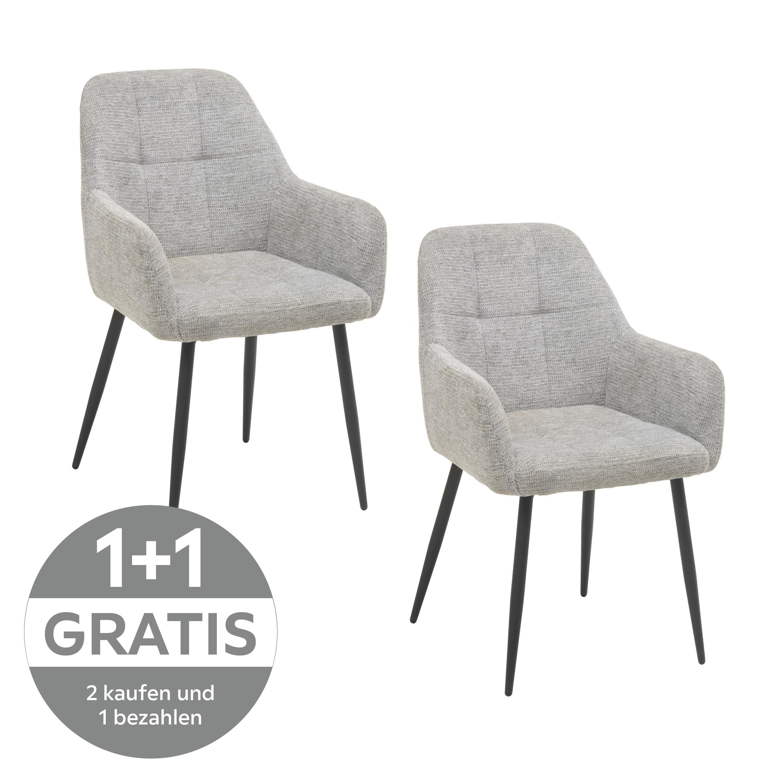 Armlehnstuhl Mira grau gepolstert - Schwarz/Grau, KONVENTIONELL, Textil/Metall (58/88/63cm) - Livetastic