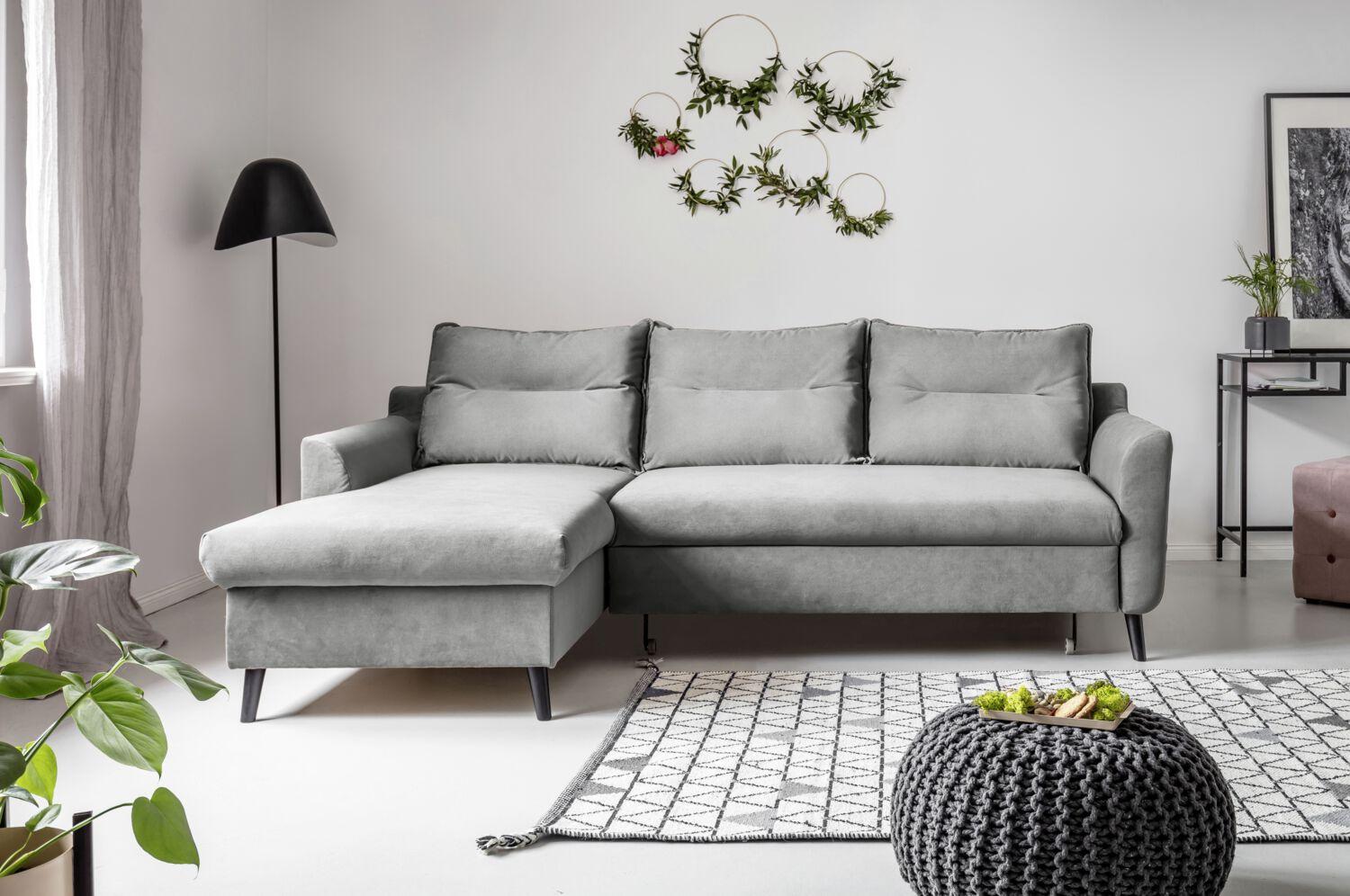günstige Ecksofas mit Bettkasten in grau