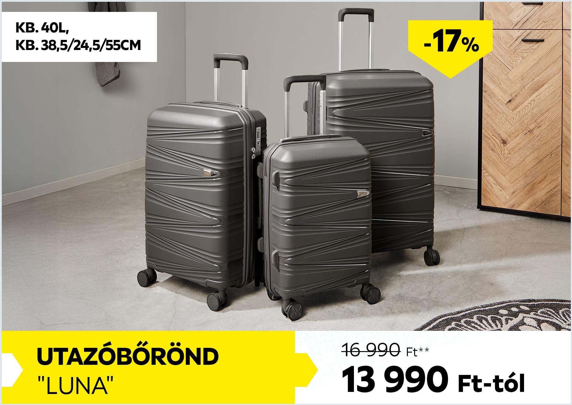 Utazóbőrönd kb. 40l, kb. 38,5/24,5/55cm LUNA 16990Forint helyett 13990Forint kedvezmény mértéke 17%