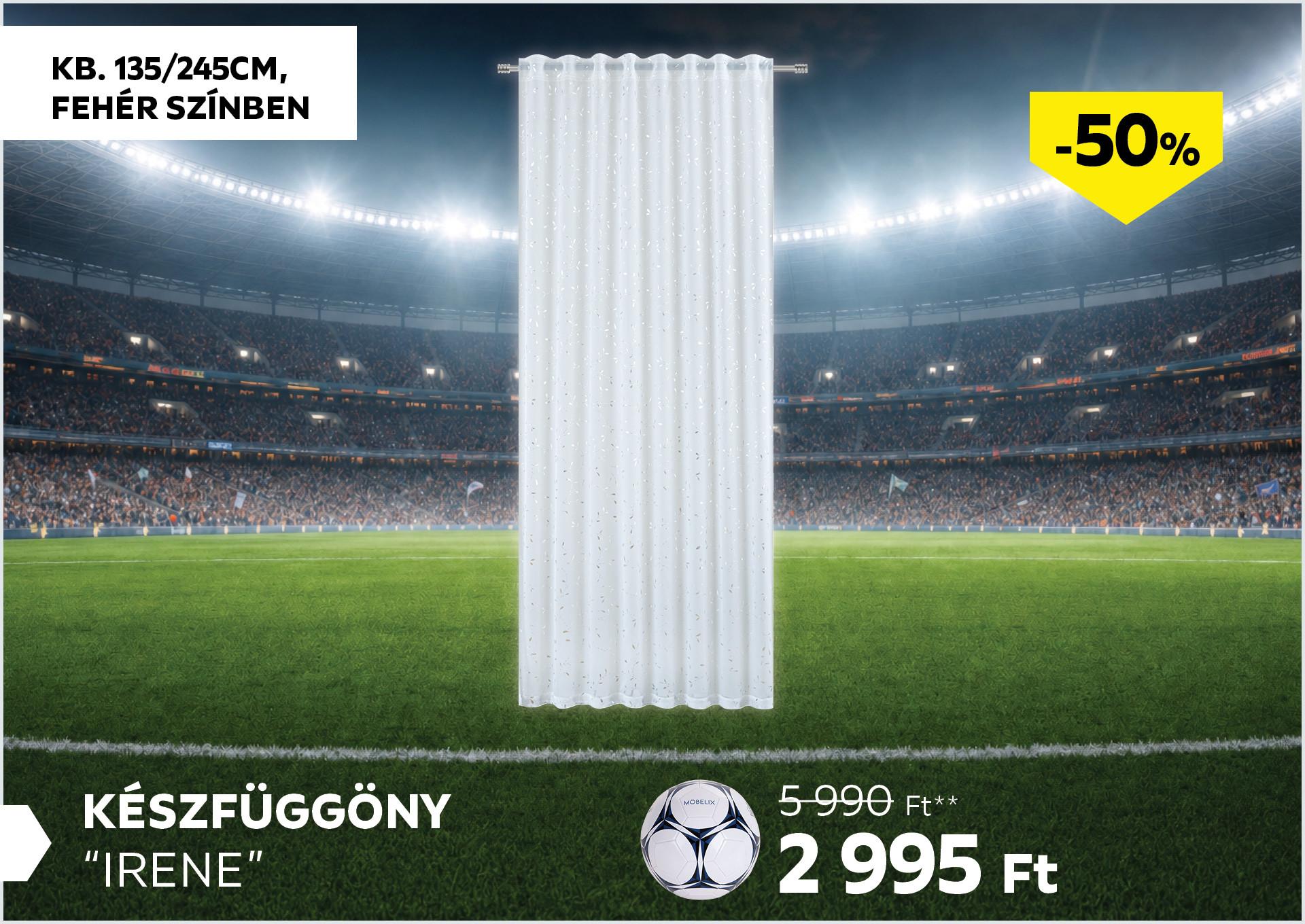 Készfüggöny kb. 135/245cm, fehér színben IRENE 5990Forint helyett 2995Forint kedvezmény mértéke 50%