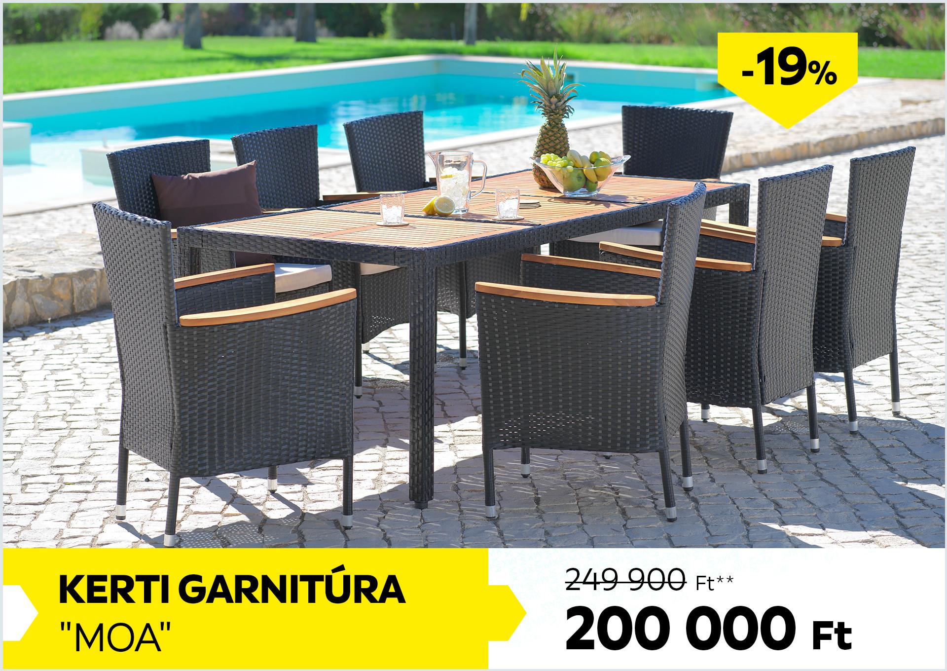 Kerti garnitúra MOA 249900Forint helyett 200000Forint kedvezmény mértéke 19%