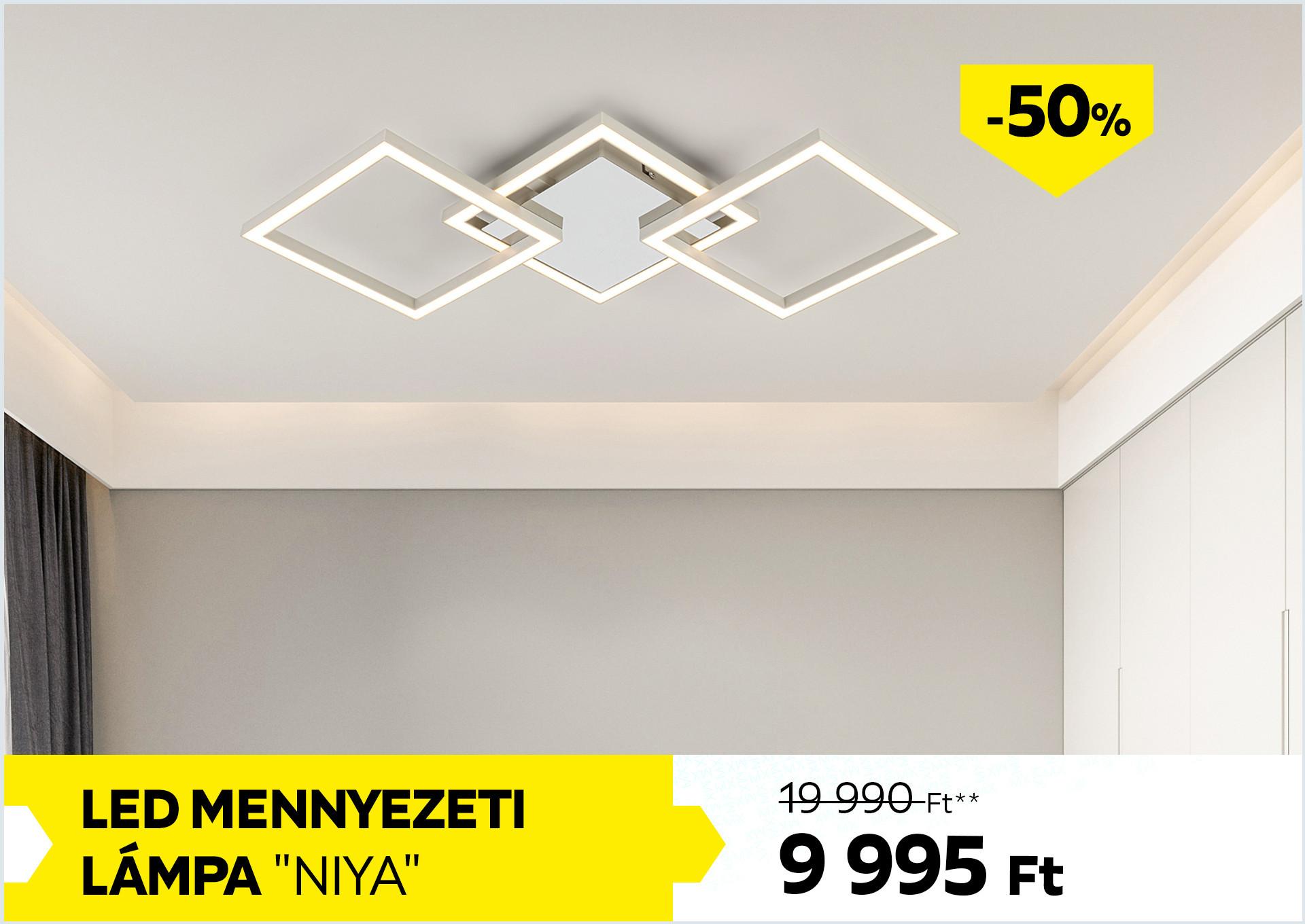 LED mennyezeti lámpa NIYA 19990Forint helyett 9995Forint kedvezmény mértéke 50%