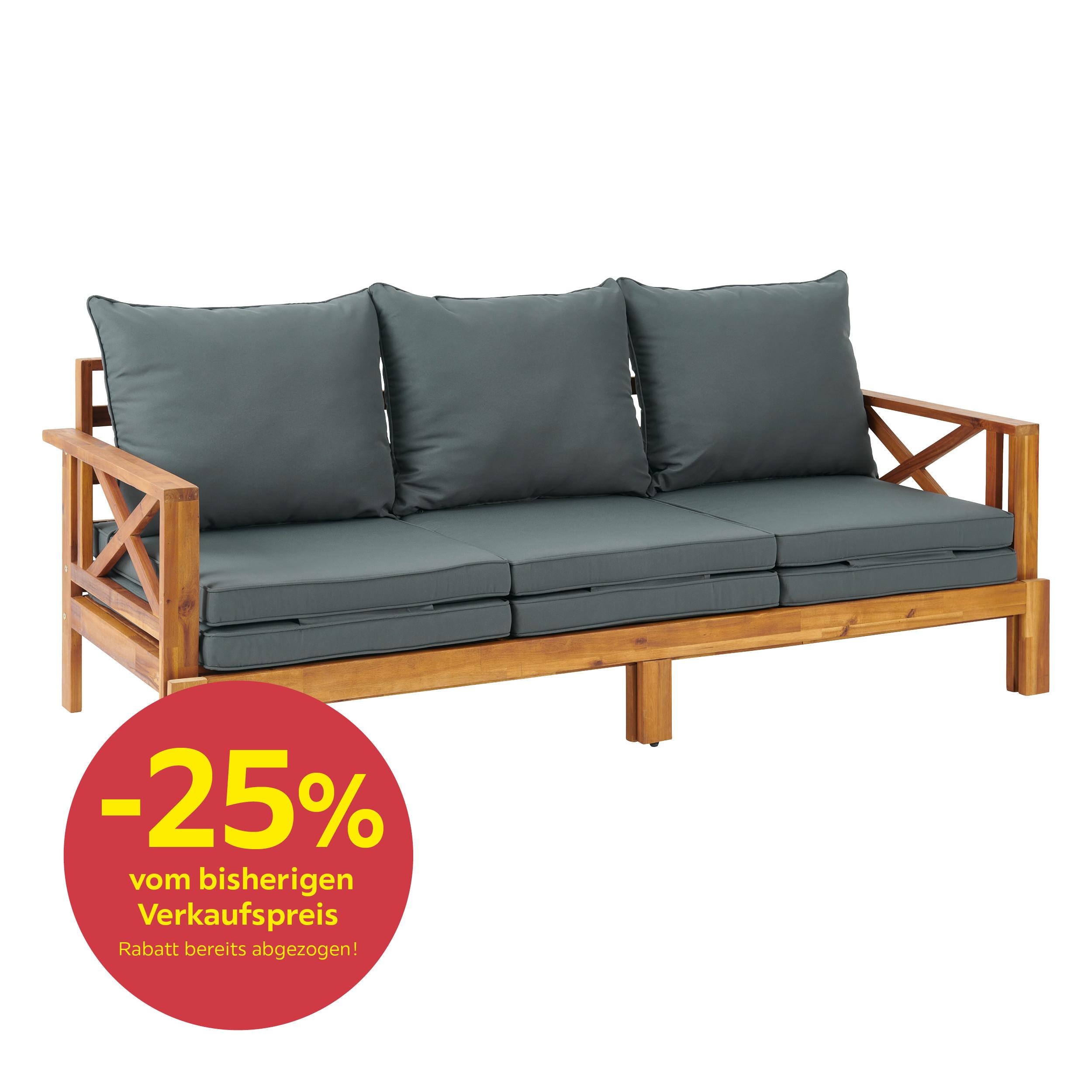 Gartenbank Akazienholz 3-Sitzer Haiti - Akaziefarben/Grau, MODERN, Holz/Textil (194/75cm) - Beldano