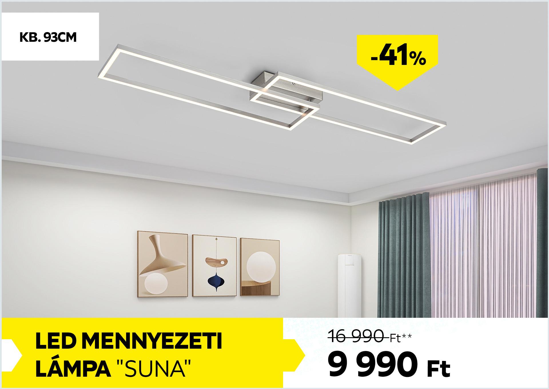 LED mennyezeti lámpa kb. 93cm SUNA 16990Forint helyett 9990Forint kedvezmény mértéke 41%