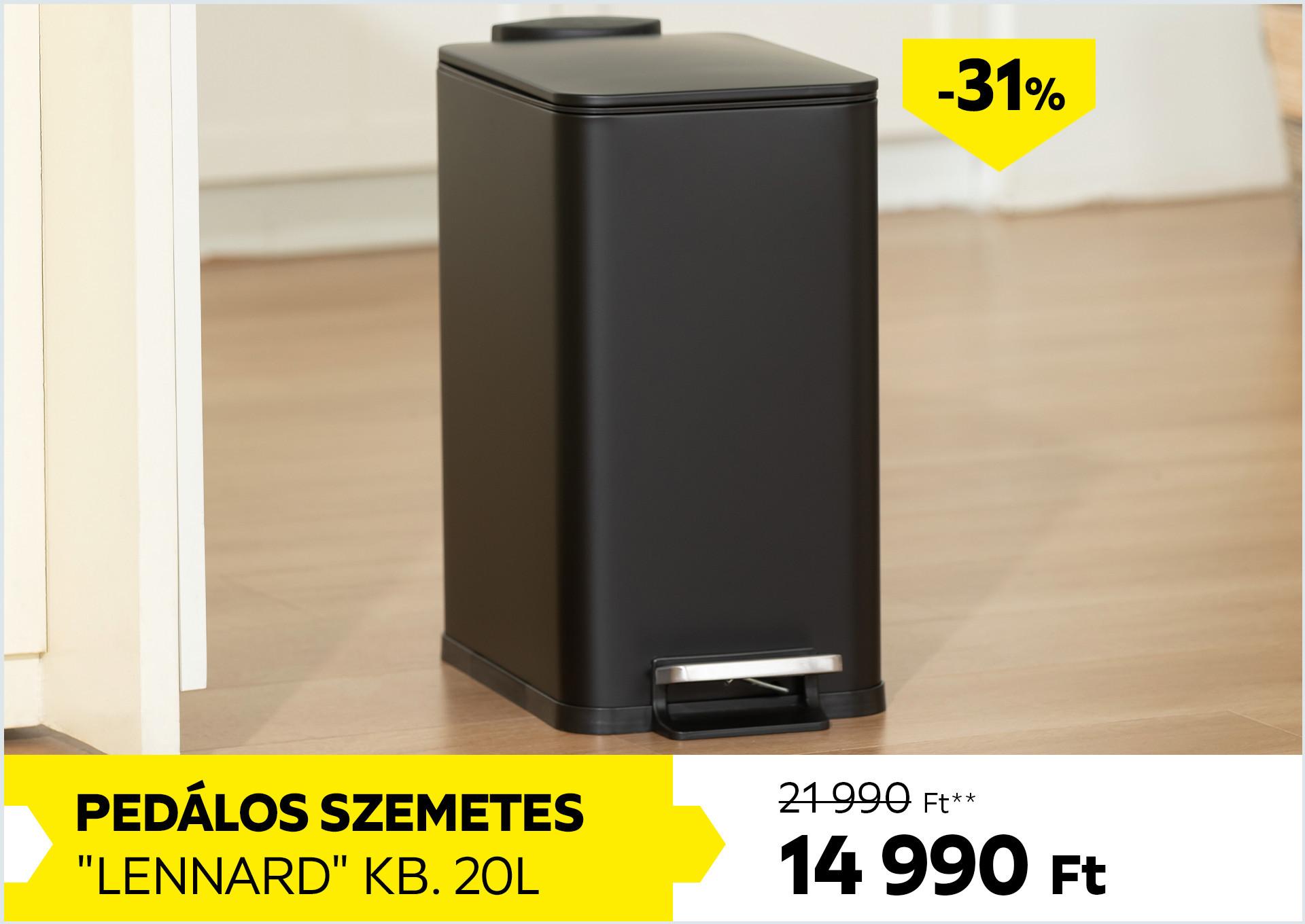 Pedálos szemetes kb. 20l LENNARD 21990Forint helyett 14990Forint kedvezmény mértéke 31%
