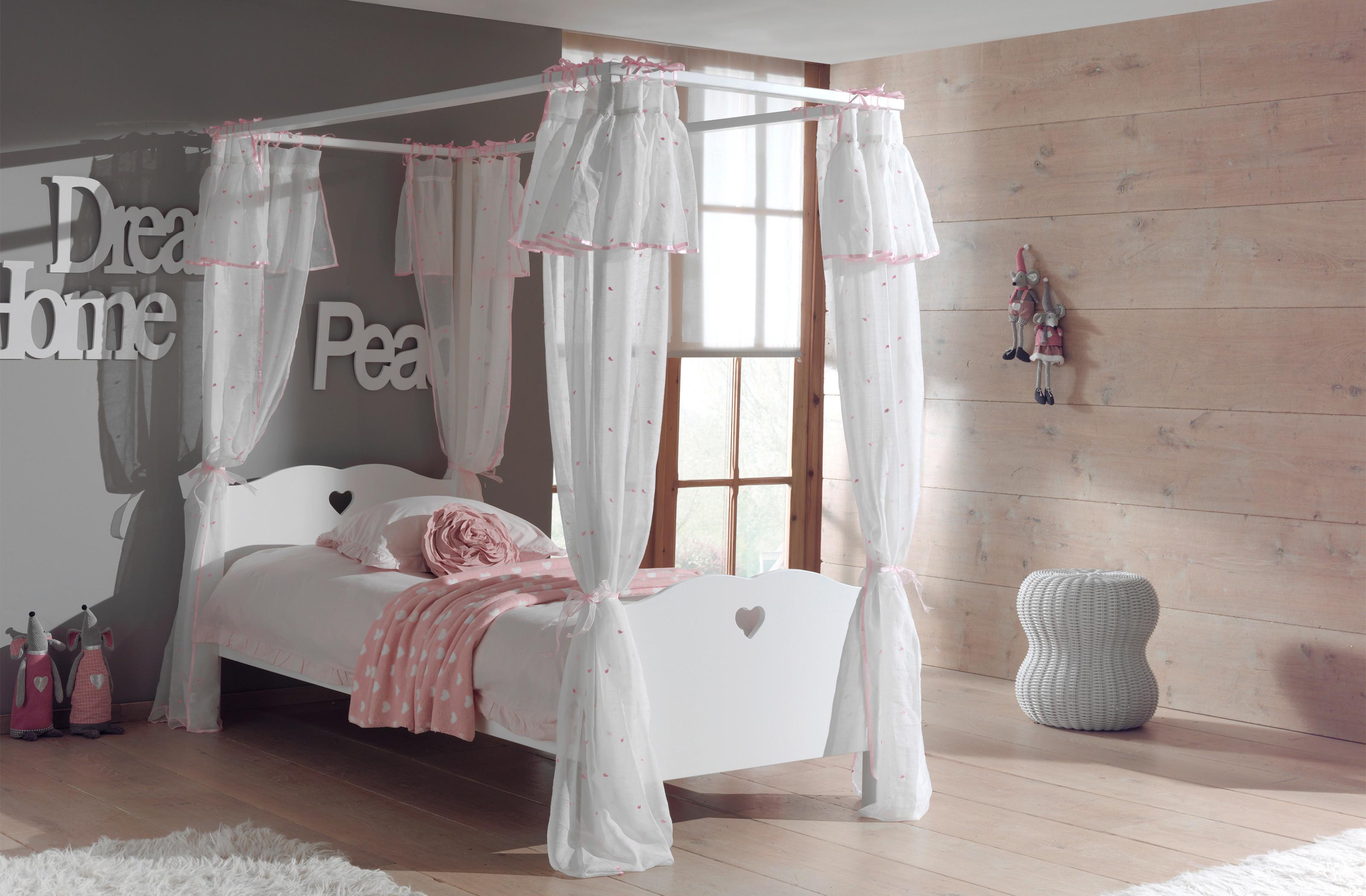 Posteľ s Nebesami Amori Biela - biela, Konvenčný, kompozitné drevo/textil (90/200cm) - MID.YOU