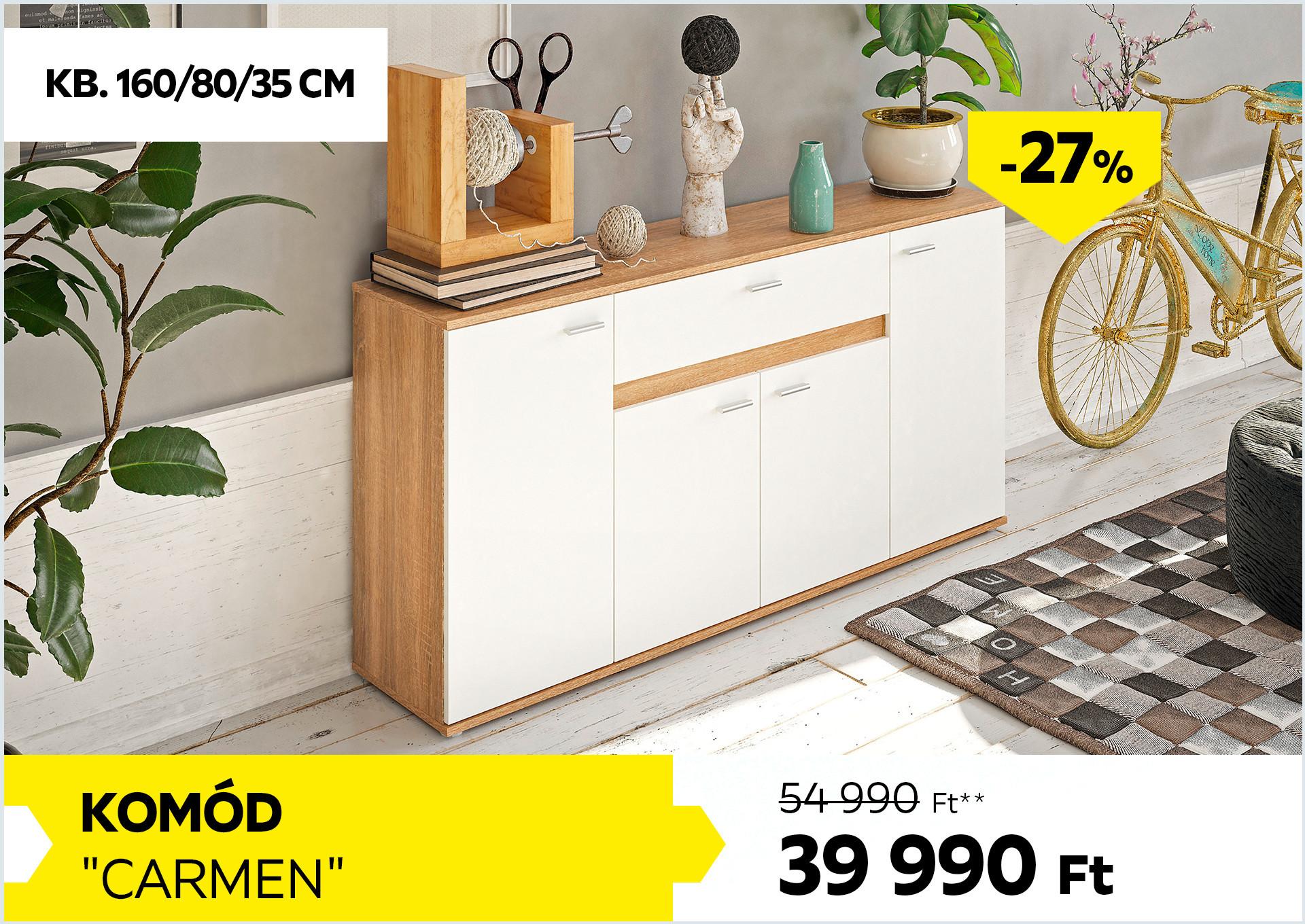 Komód Carmen 54990Forint helyett 39990Forint kedvezmény mértéke 27%