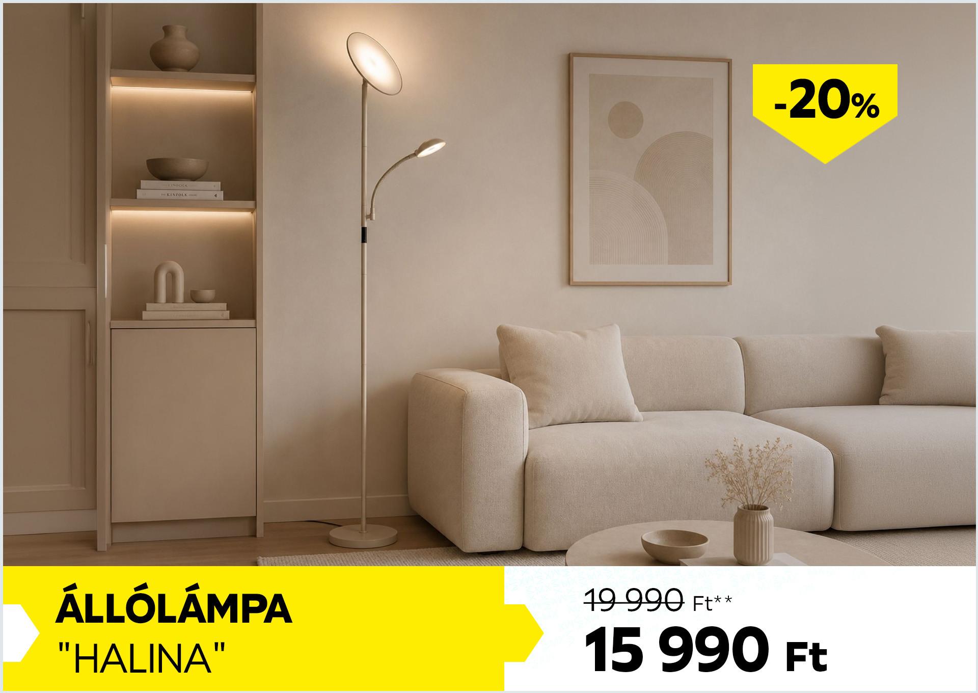 Állólámpa HALINA 19990 Forint helyett 15990 Forint, kedvezmény mértéke 20%