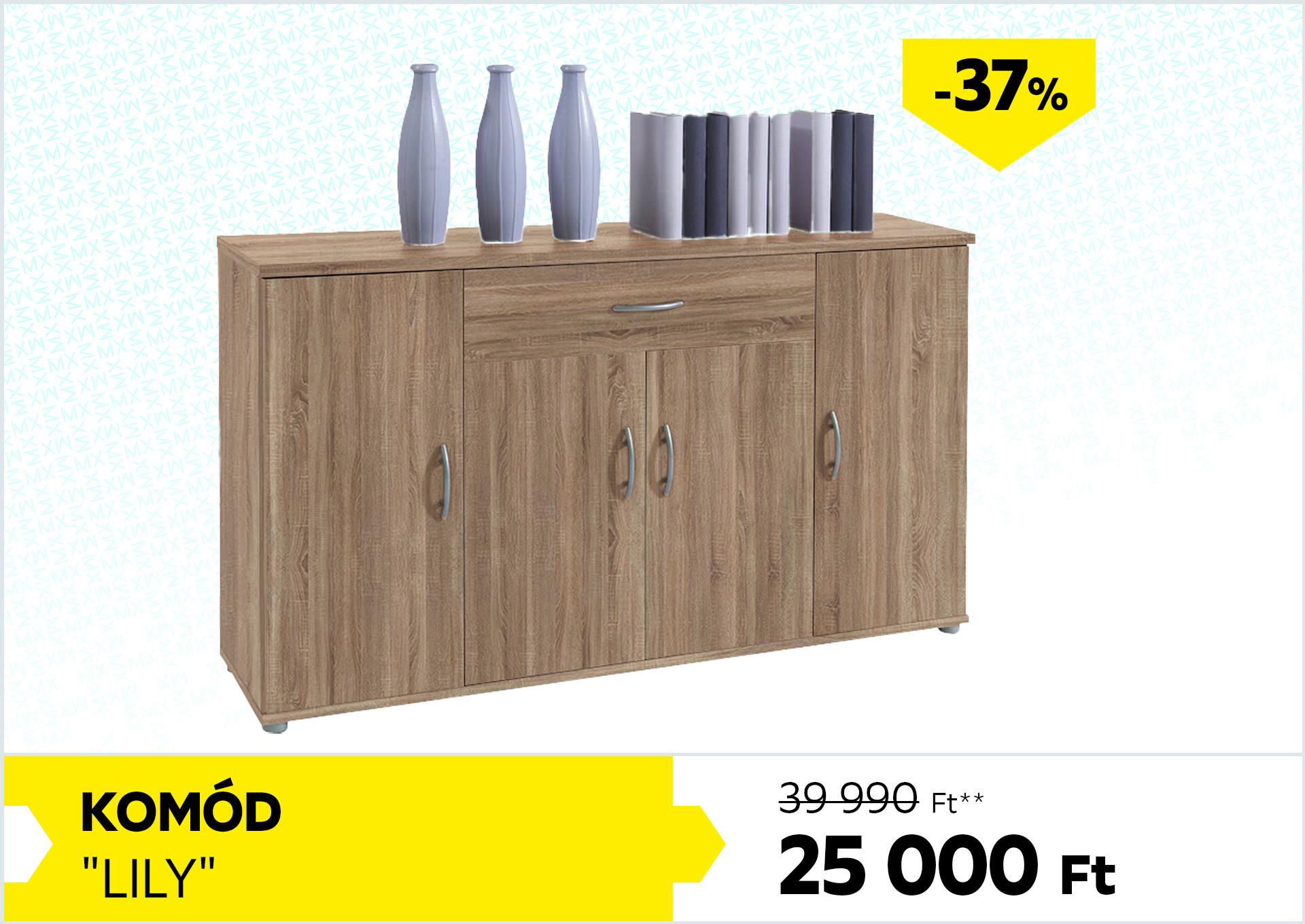 Komód Lily 39990Forint helyett 25000Forint kedvezmény mértéke 37%