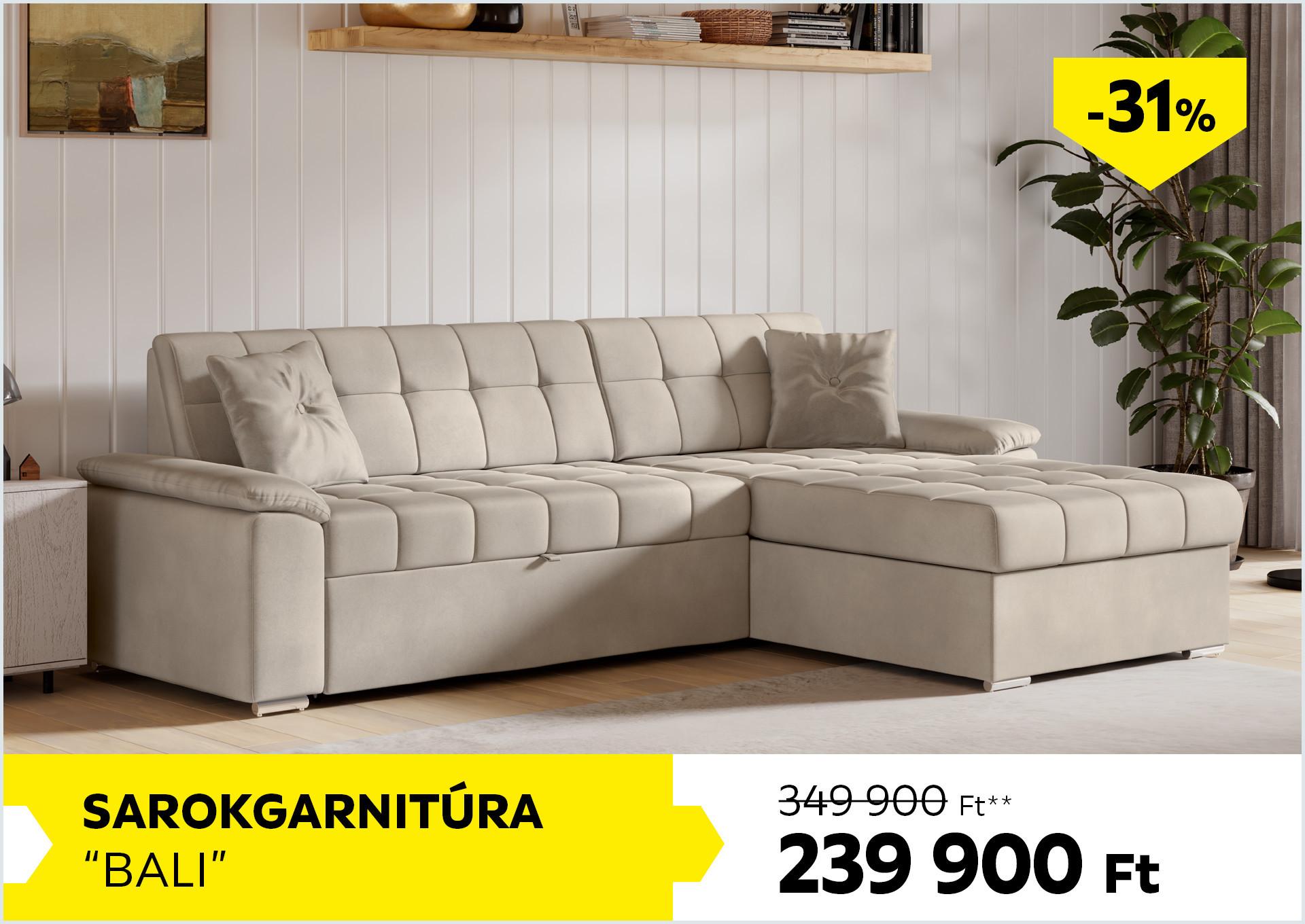 Sarokgarnitúra Bali 349900Forint helyett 239900Forint kedvezmény mértéke 31%