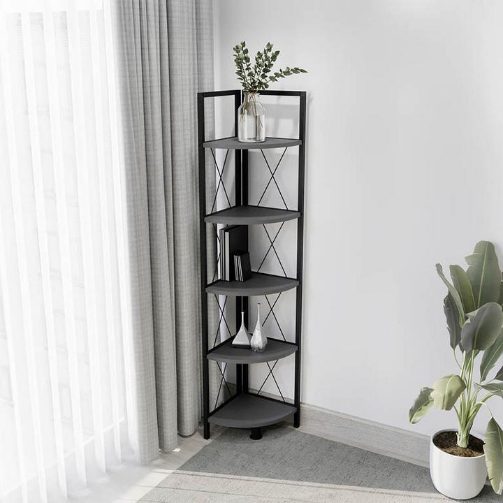 úzky čierny kovový regál