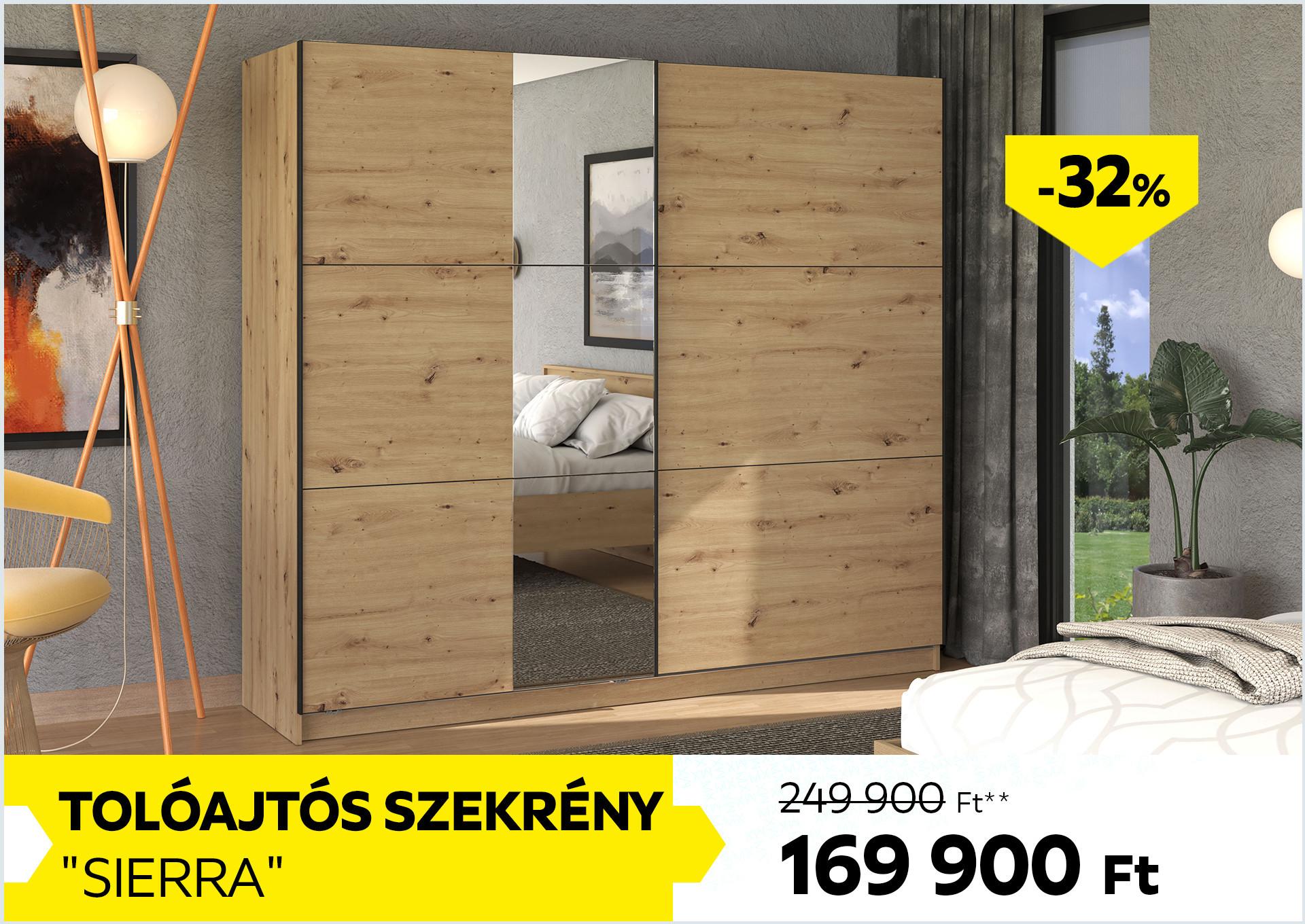 Tolóajtós szekrény Sierra 249900Forint helyett 169900Forint kedvezmény mértéke 32%